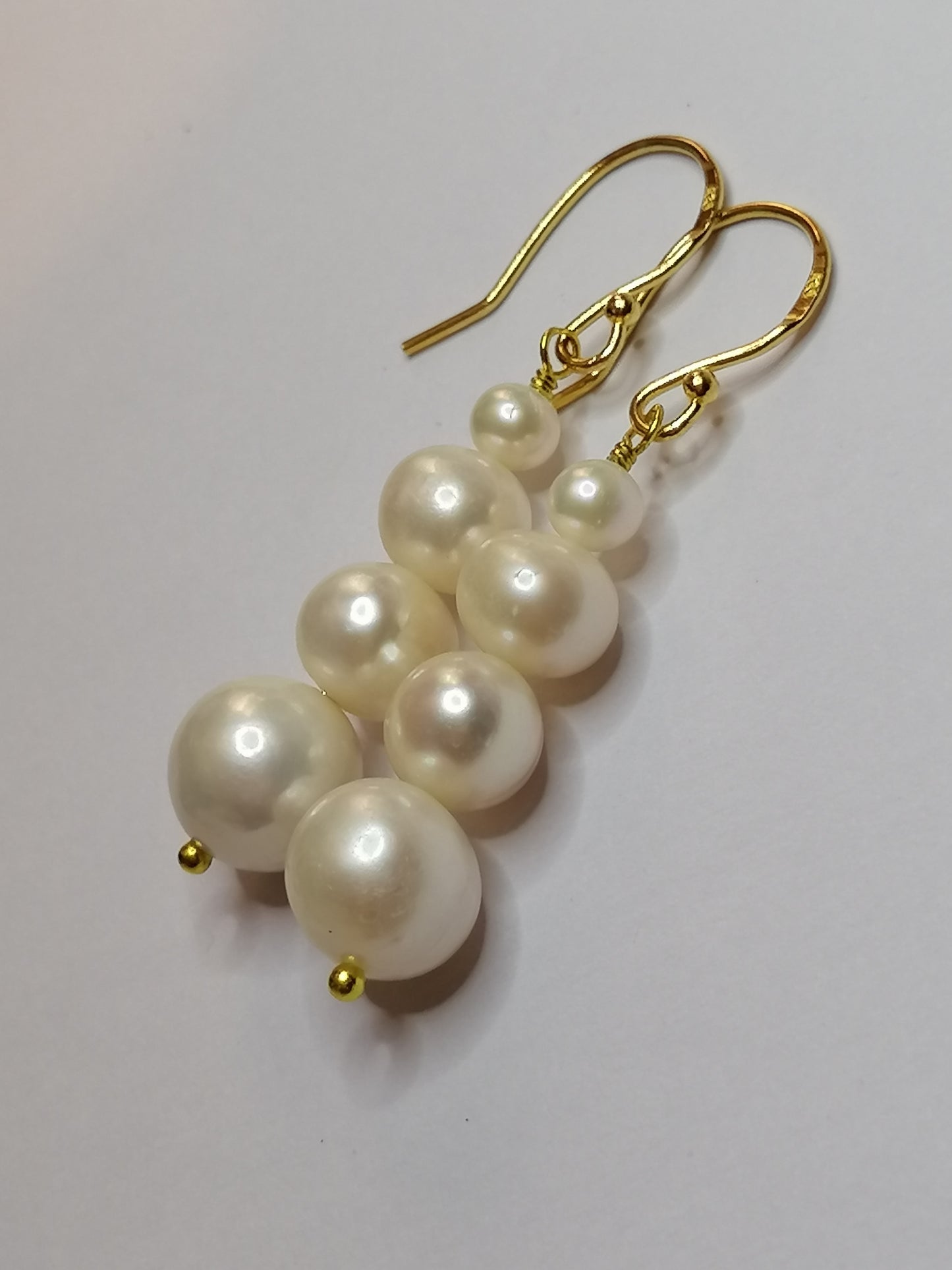 24ct Gold Vermeil 925 Sterling silver Cultured Freshwater Pearl Earrings Graduated 498