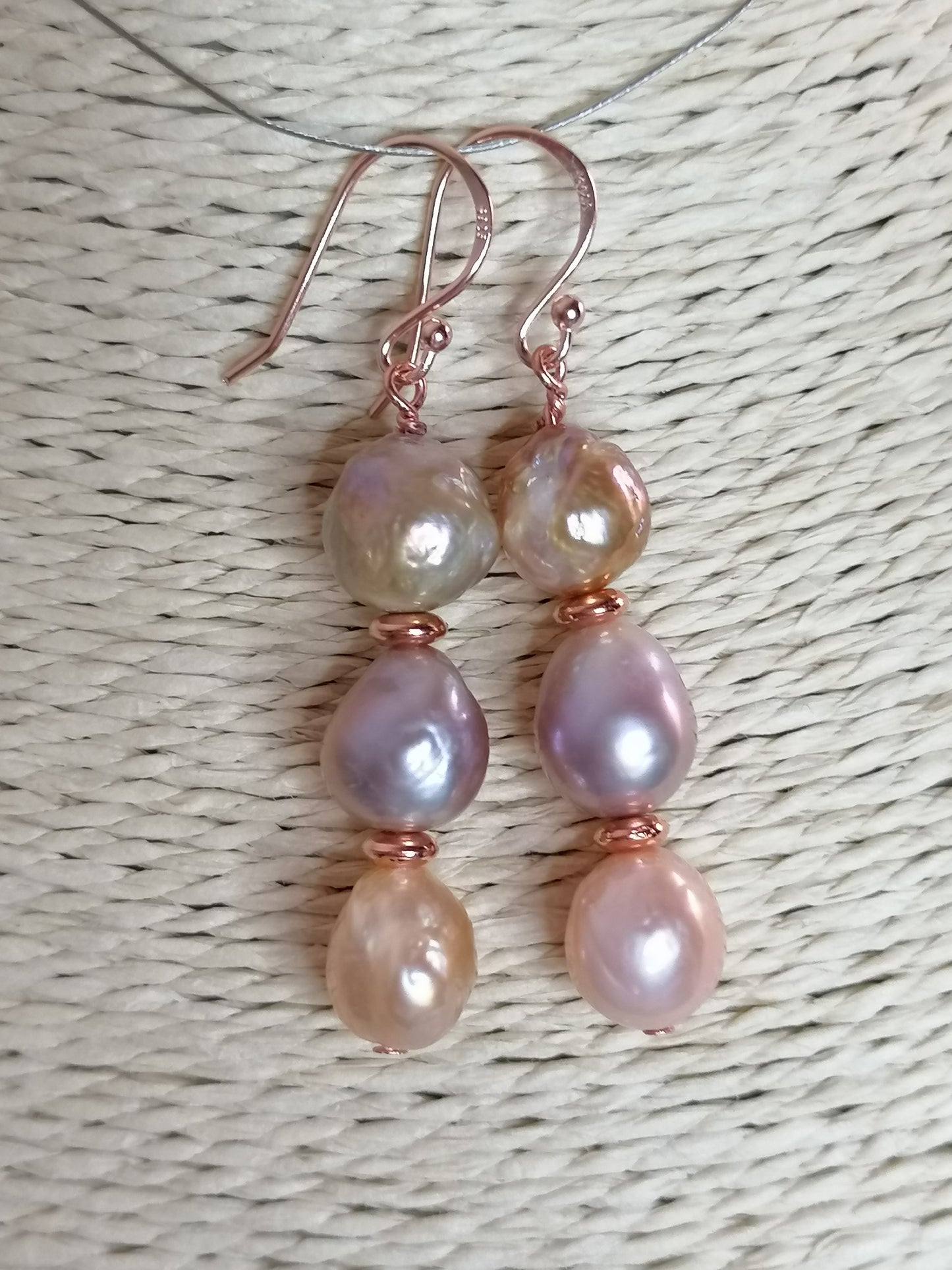 24ct Rose Gold Vermeil 925 Sterling silver Cultured Freshwater Kasumi Pearl Stack Earrings 998