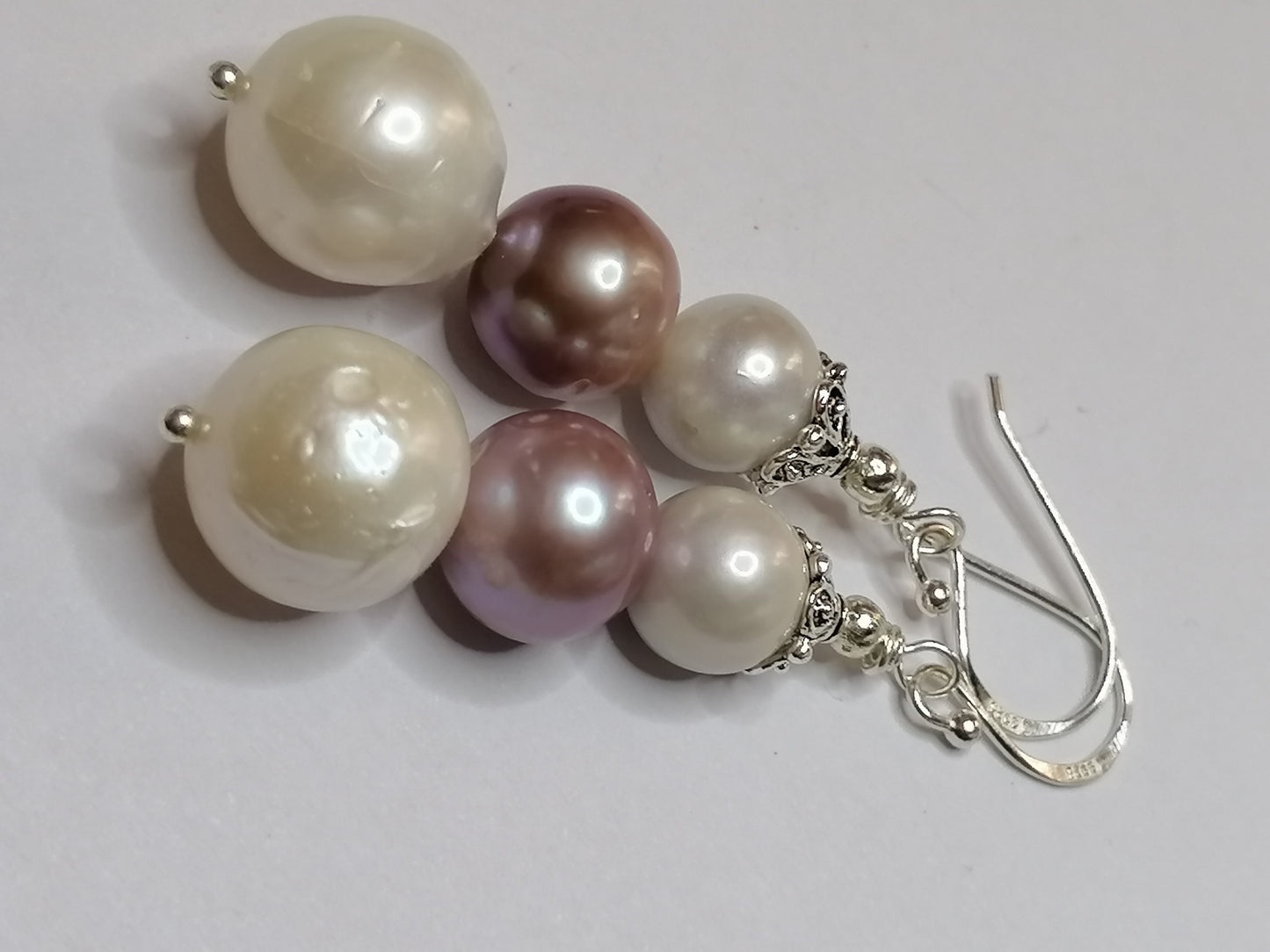 925 Sterling Silver Cultured Pearl Earrings Graduated 905