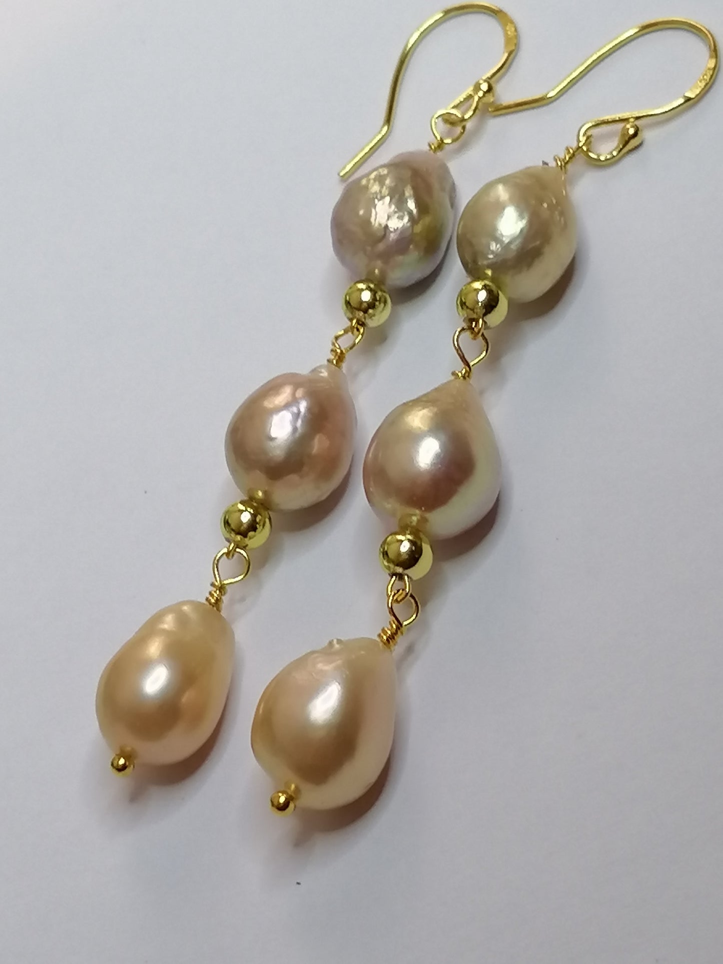 24ct Gold Vermeil 925 Sterling silver Cultured Freshwater Kasumi Pearl Earrings Drop Trio 975