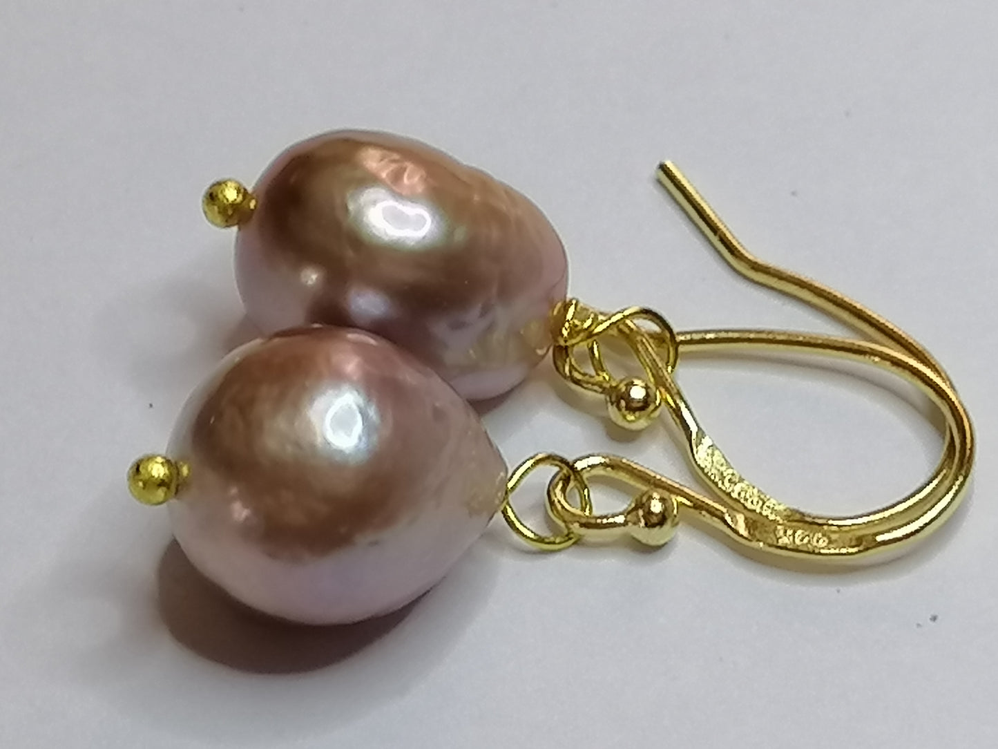 24ct Gold Vermeil 925 Sterling silver Cultured Freshwater Kasumi Pearl Earrings 503