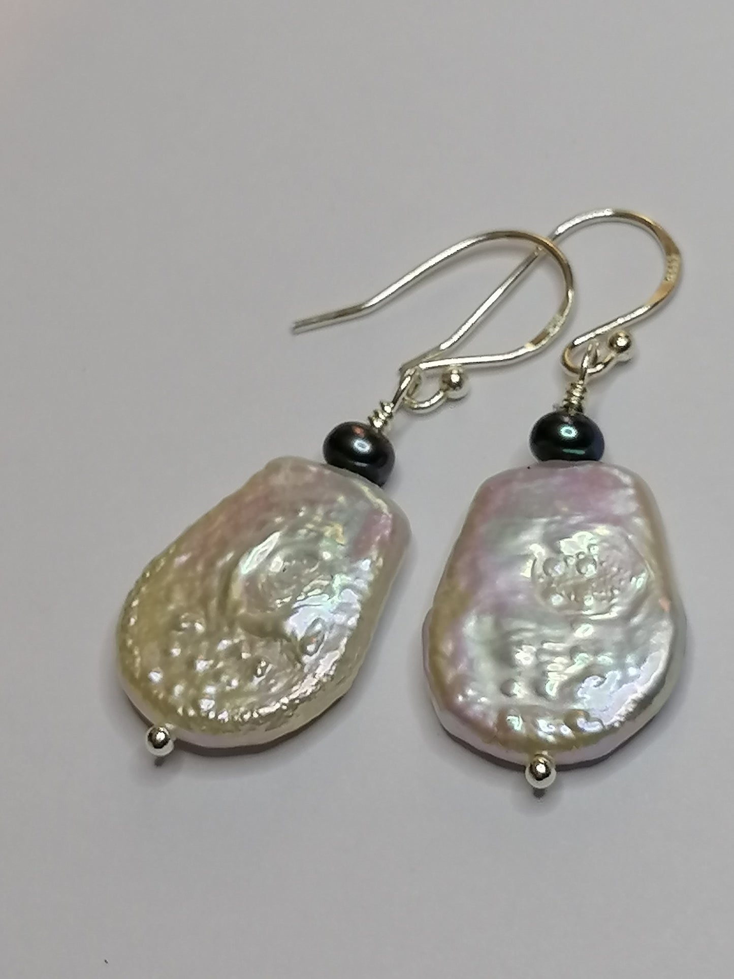 925 Sterling Silver Cultured Baroque Coin Pearl Earrings 669