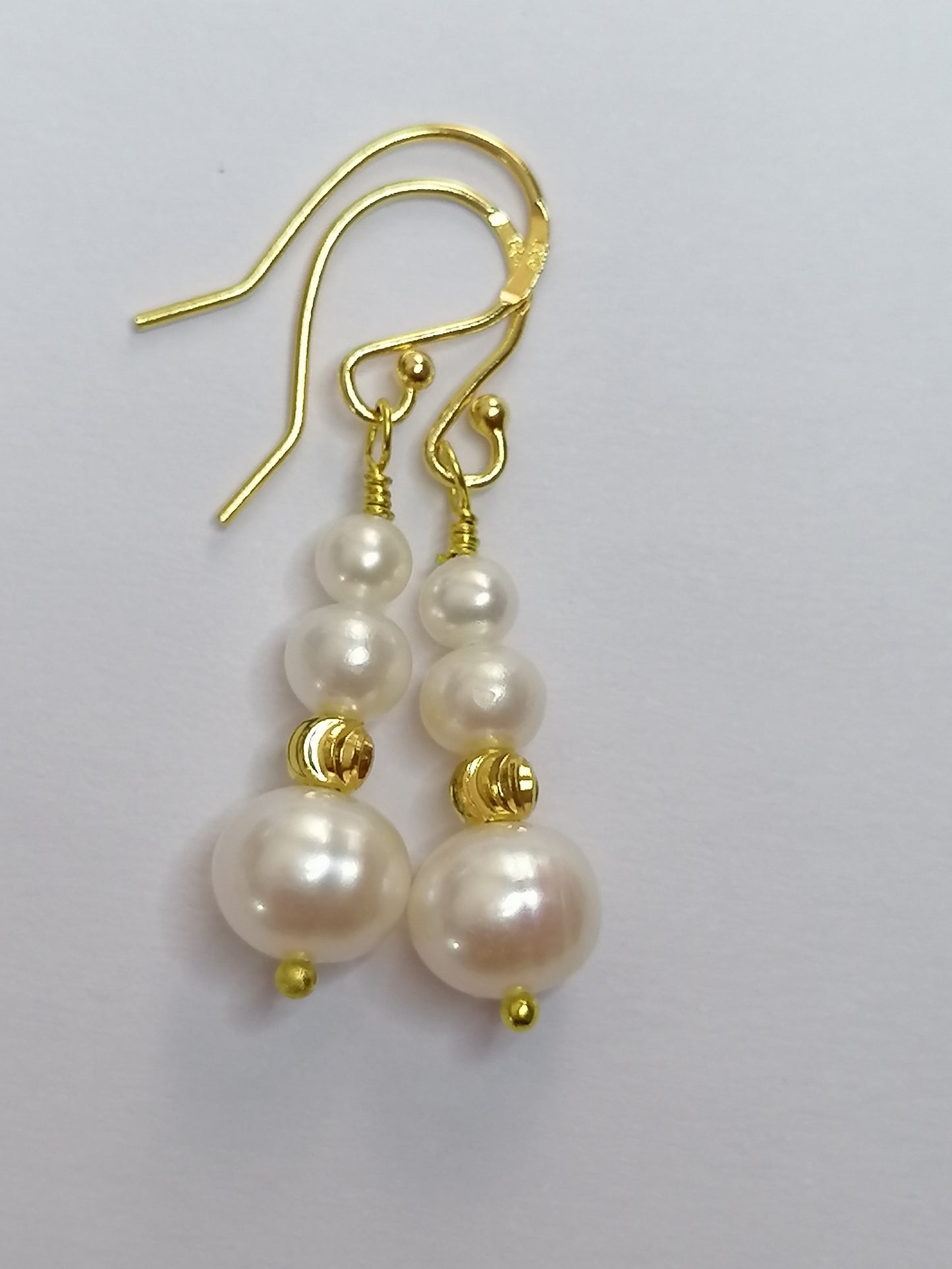 24ct Gold Vermeil 925 Sterling silver Cultured Freshwater Pearl Earrings Graduated 527