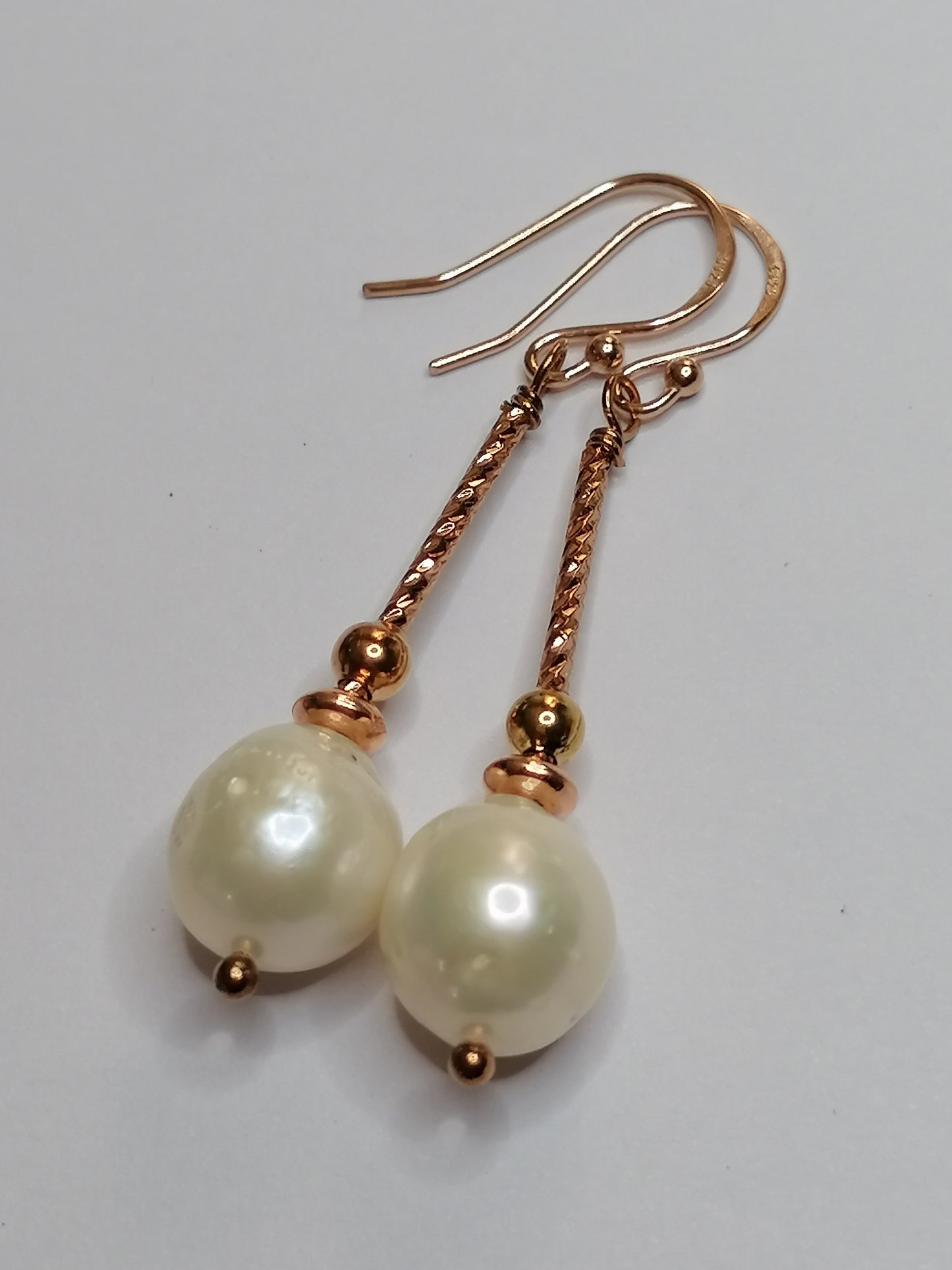 24ct Rose Gold Vermeil 925 Sterling silver Cultured Freshwater Pearl Drop Earrings 581