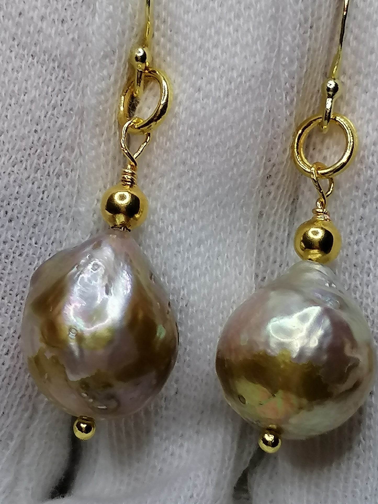 24ct Gold Vermeil 925 Sterling silver Cultured Freshwater Kasumi Pearl earrings 785