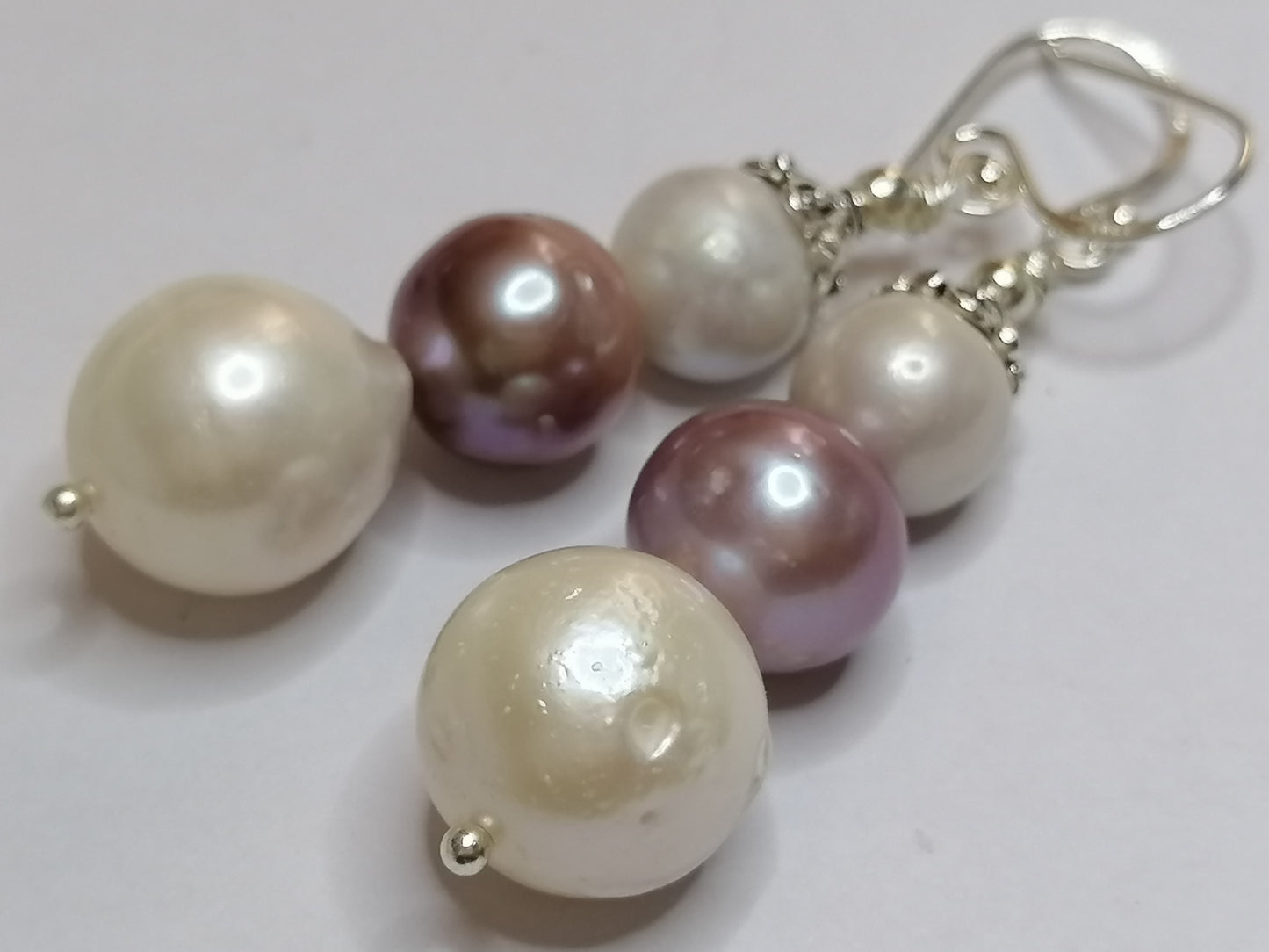 925 Sterling Silver Cultured Pearl Earrings Graduated 905