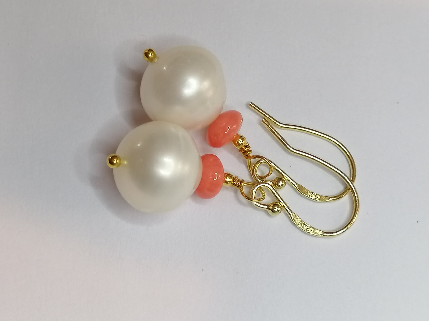 24ct Gold Vermeil 925 Sterling silver Cultured Freshwater Baroque Pearl Earrings with Pink Coral 950