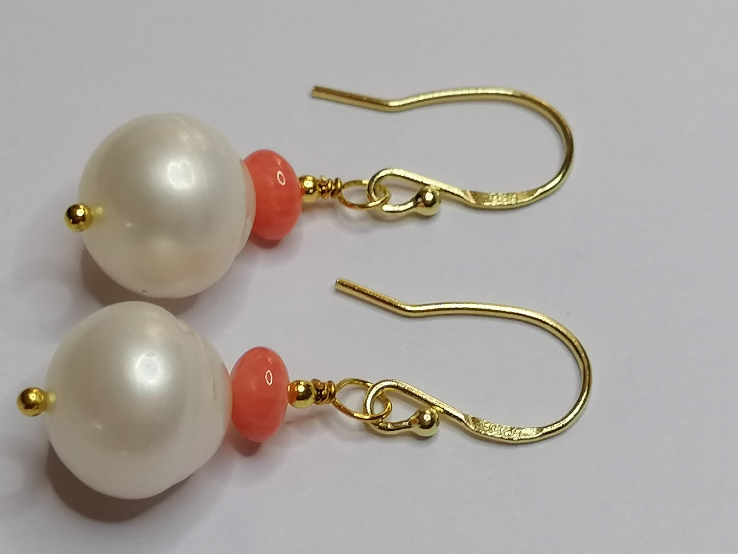 24ct Gold Vermeil 925 Sterling silver Cultured Freshwater Baroque Pearl Earrings with Pink Coral 950