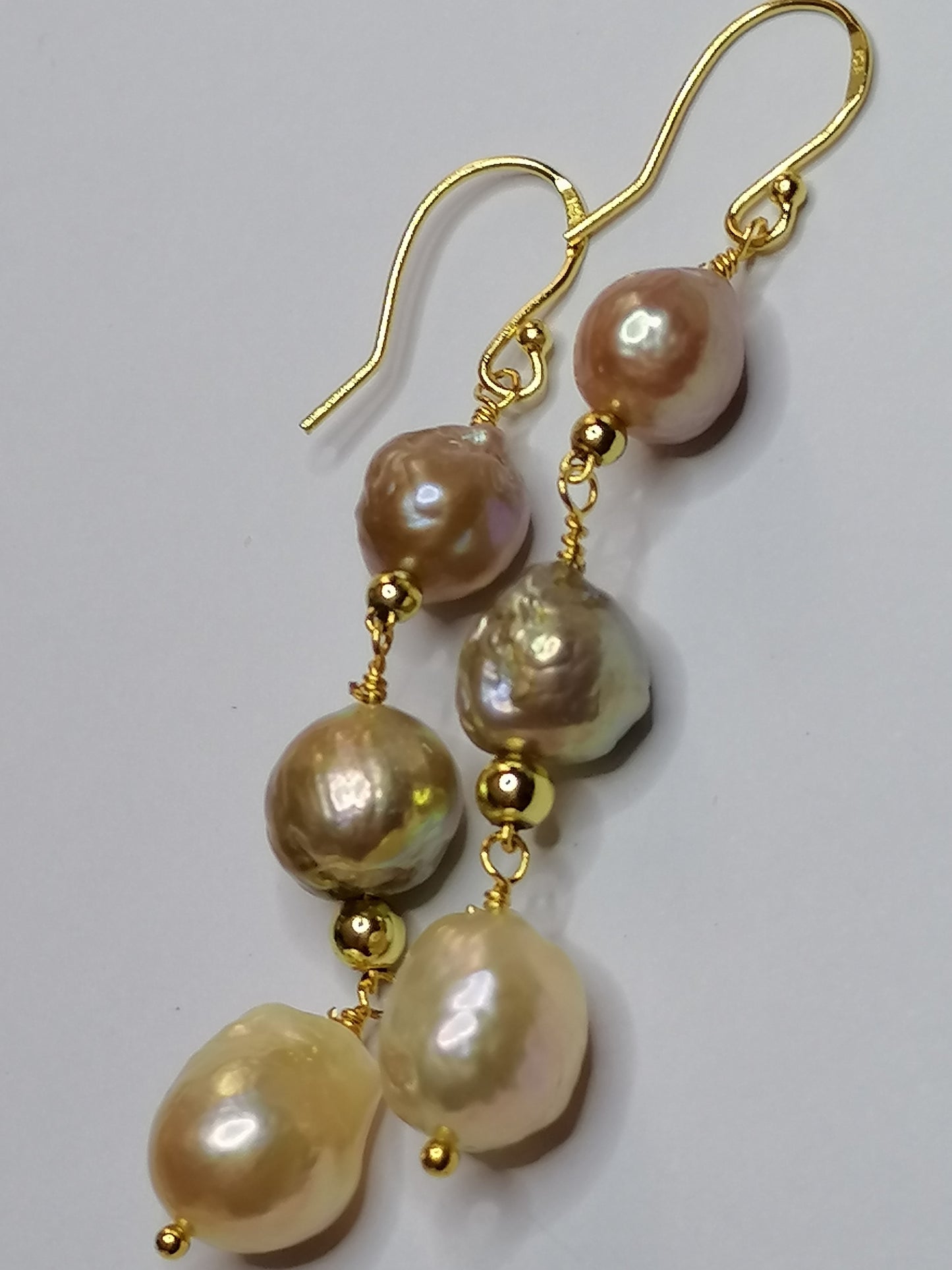 24ct Gold Vermeil 925 Sterling silver Cultured Freshwater Kasumi Pearl Earrings Drop Trio 864