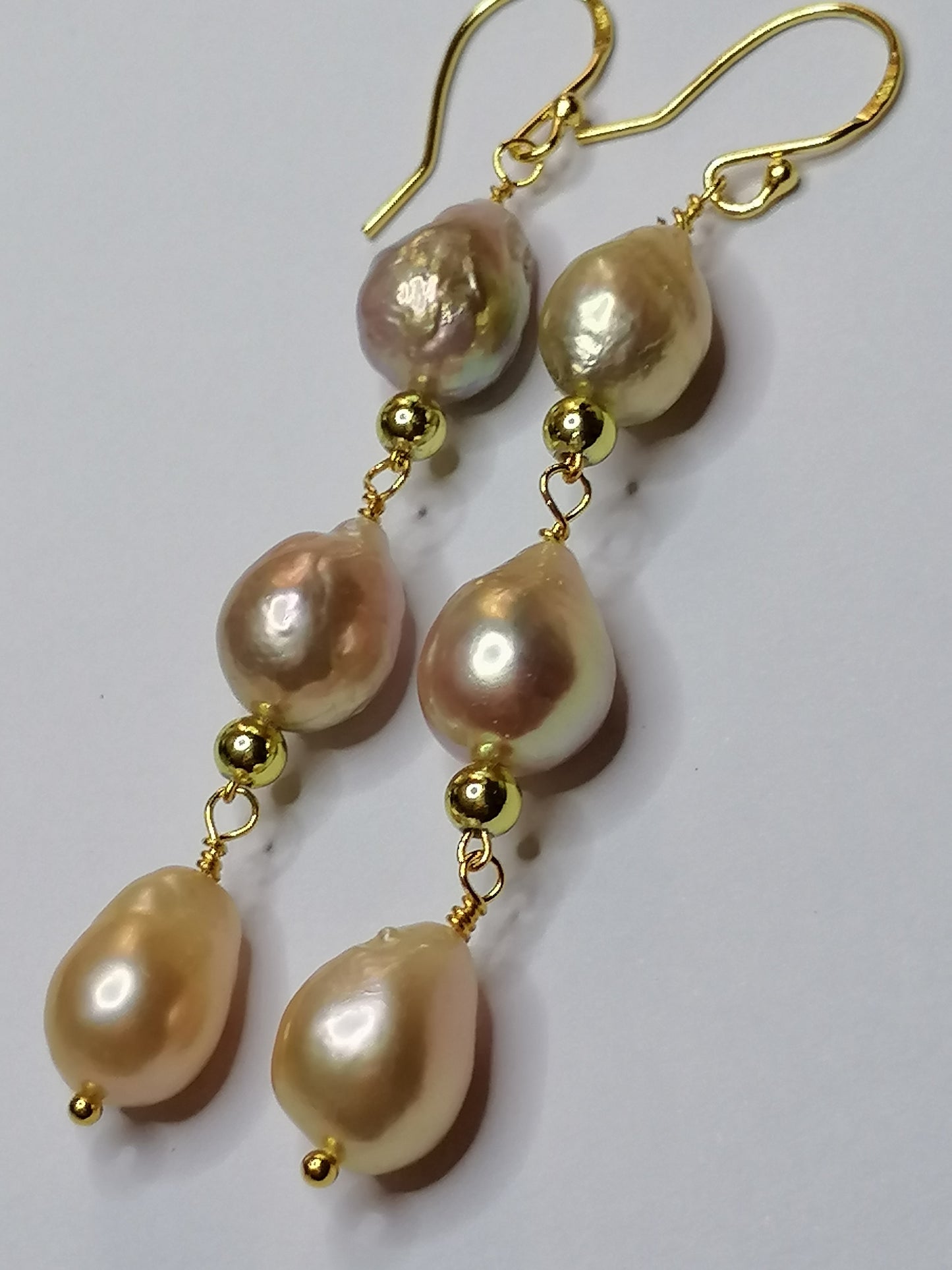 24ct Gold Vermeil 925 Sterling silver Cultured Freshwater Kasumi Pearl Earrings Drop Trio 975