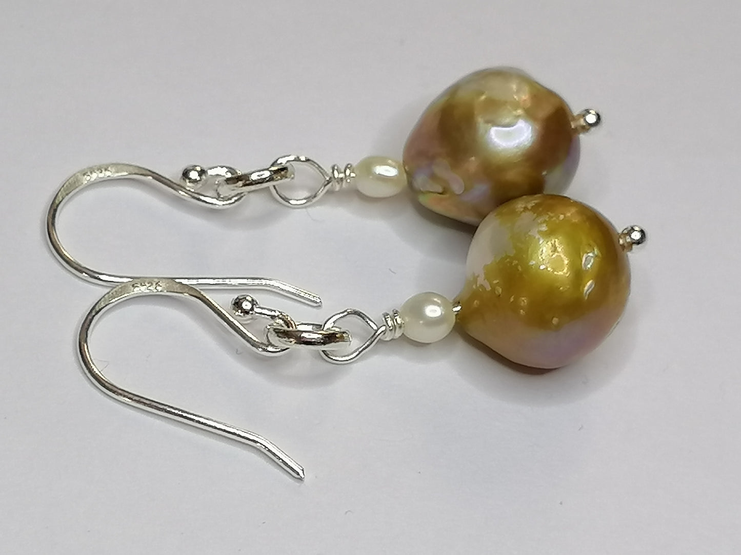 925 Sterling Silver Cultured Kasumi Pearl Drop Earrings Handmade 938