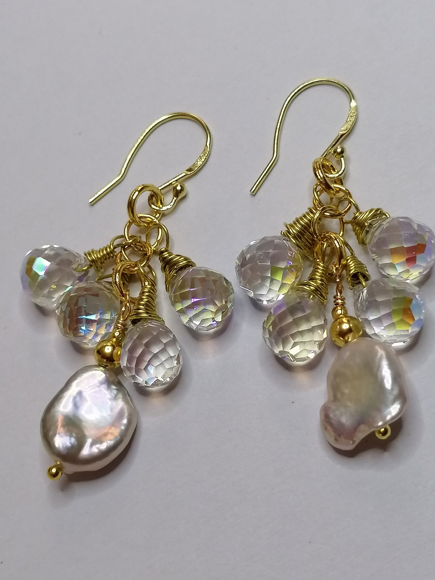 24ct Gold Vermeil 925 Sterling silver Cultured Freshwater Keshi Pearl earrings Briolette Teardrop 817