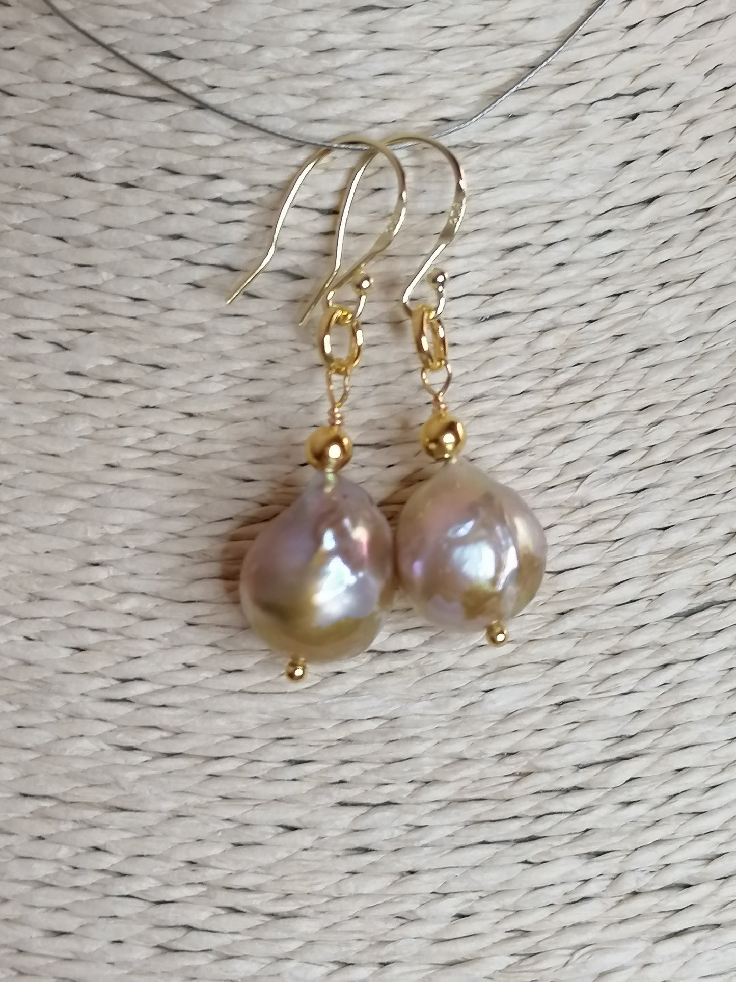 24ct Gold Vermeil 925 Sterling silver Cultured Freshwater Kasumi Pearl earrings 785