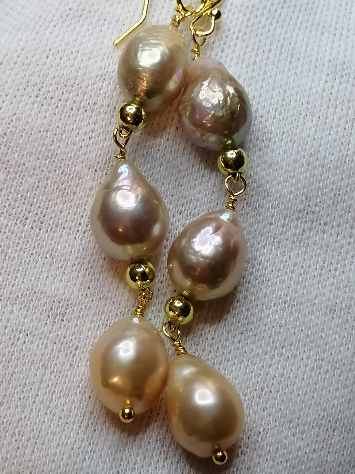 24ct Gold Vermeil 925 Sterling silver Cultured Freshwater Kasumi Pearl Earrings Drop Trio 975