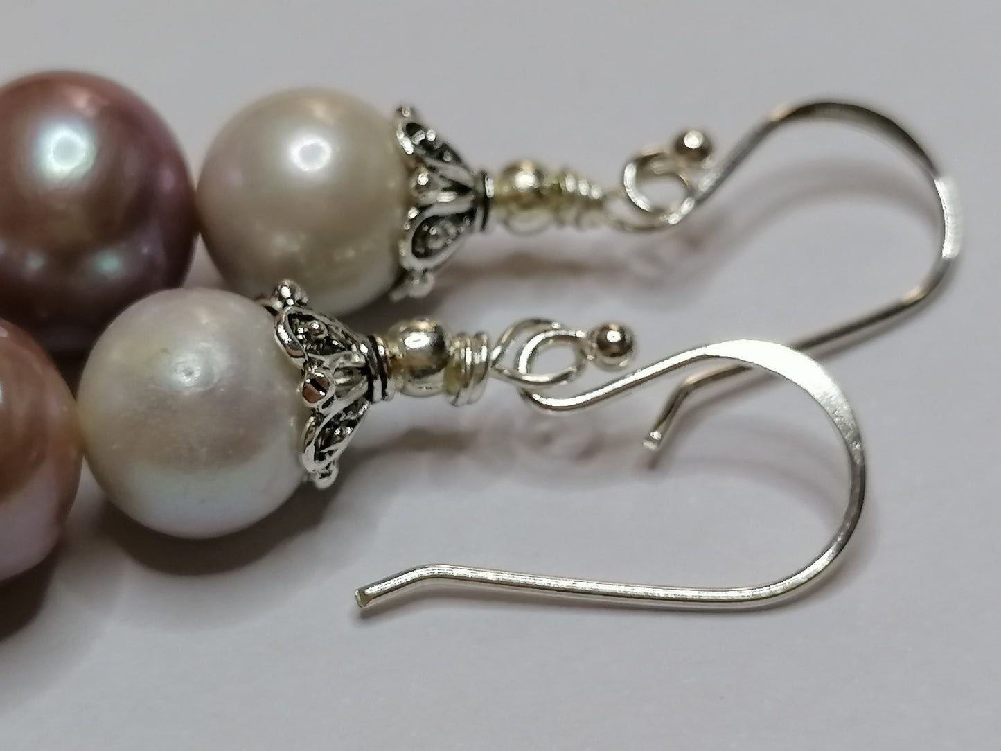 925 Sterling Silver Cultured Pearl Earrings Graduated 905