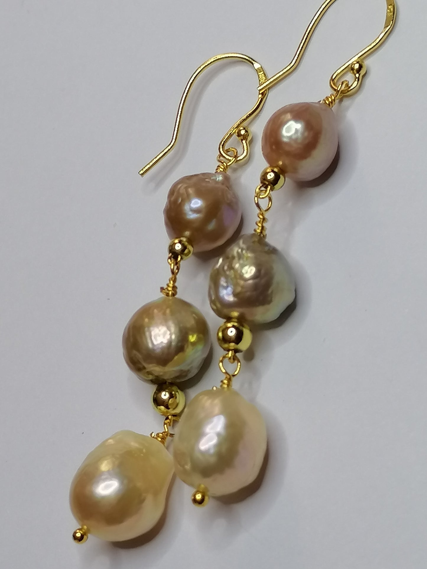 24ct Gold Vermeil 925 Sterling silver Cultured Freshwater Kasumi Pearl Earrings Drop Trio 864