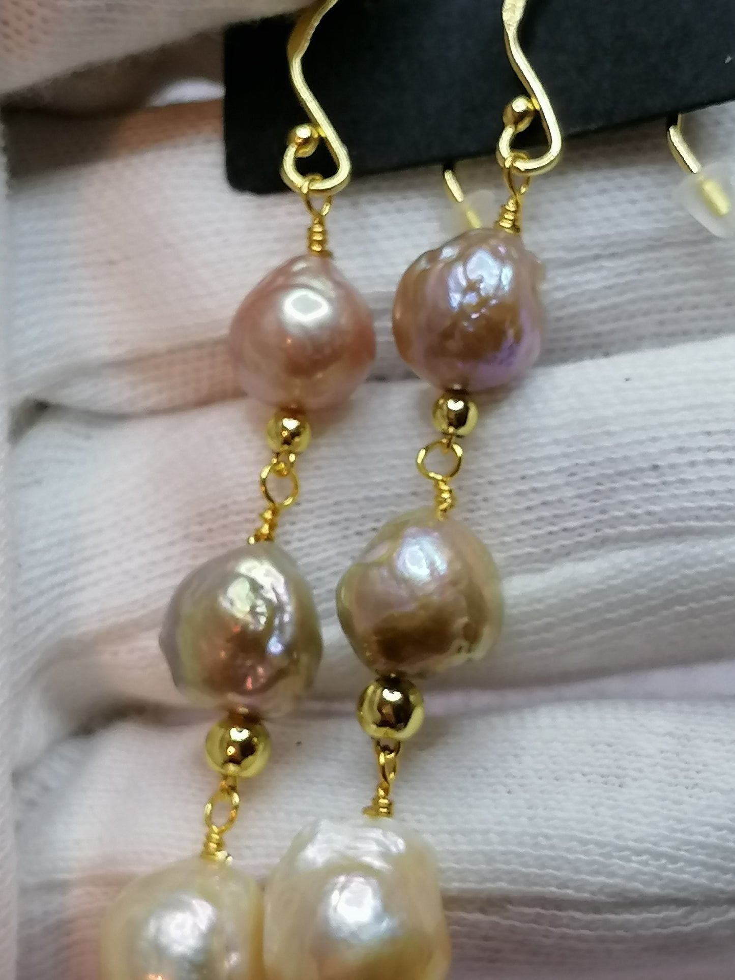 24ct Gold Vermeil 925 Sterling silver Cultured Freshwater Kasumi Pearl Earrings Drop Trio 864