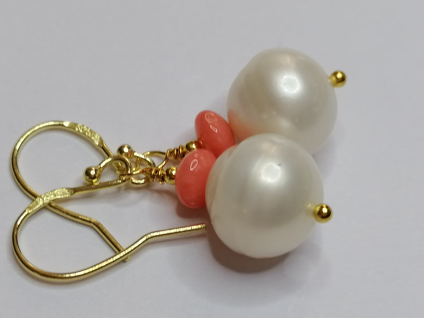 24ct Gold Vermeil 925 Sterling silver Cultured Freshwater Baroque Pearl Earrings with Pink Coral 950