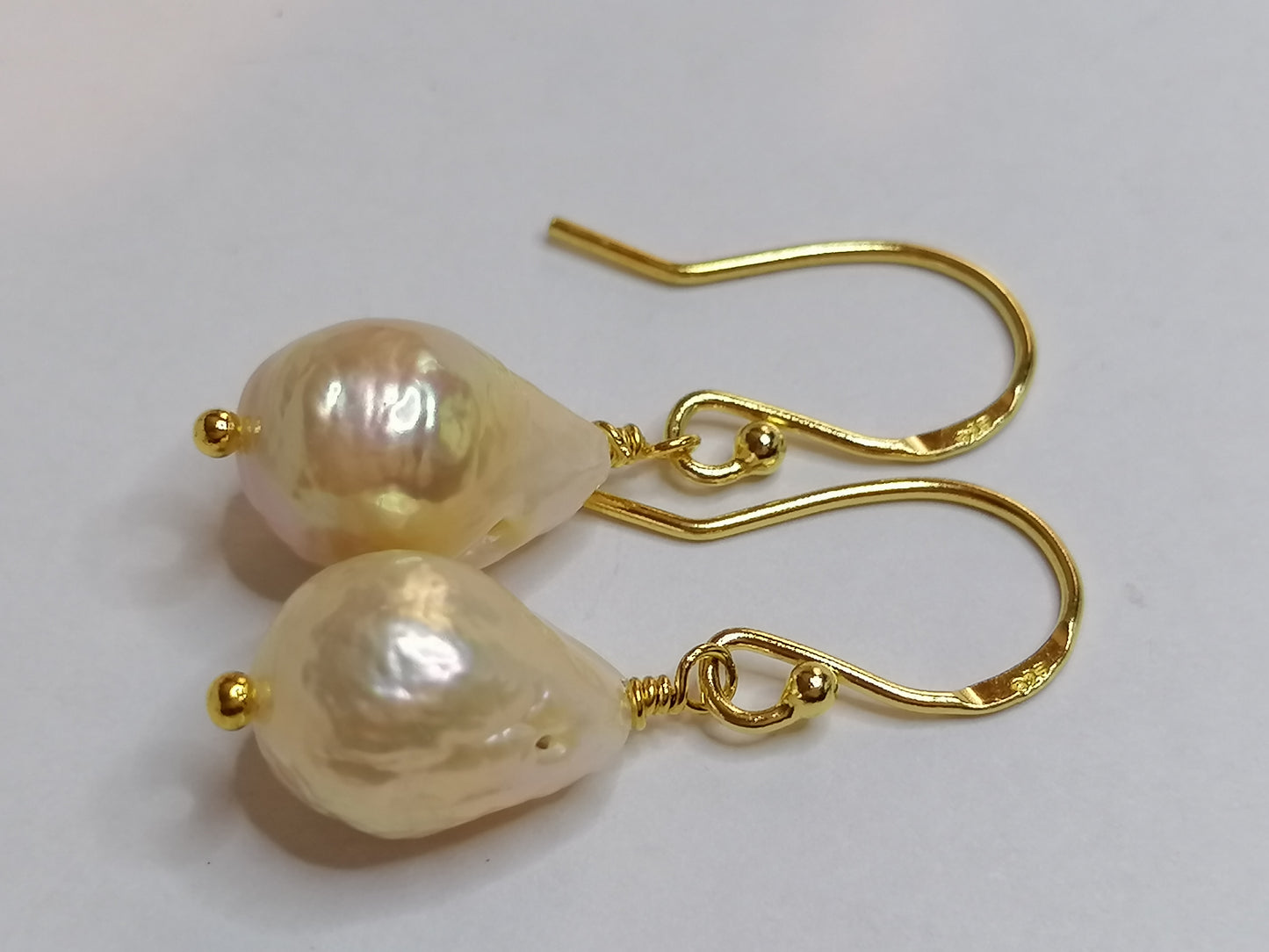 24ct Gold Vermeil 925 Sterling silver Cultured Freshwater Kasumi Pearl Earrings 902