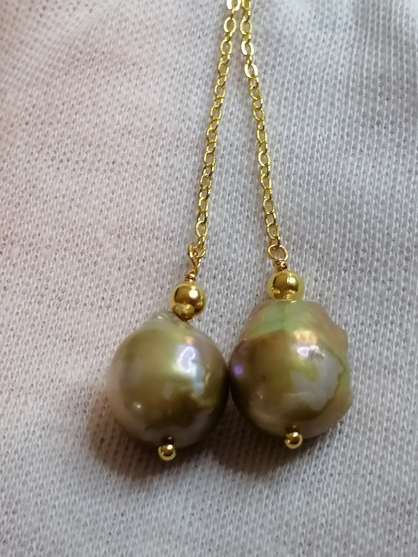 24ct Gold Vermeil 925 Sterling silver Cultured Freshwater Kasumi Pearl chain drop earrings 478