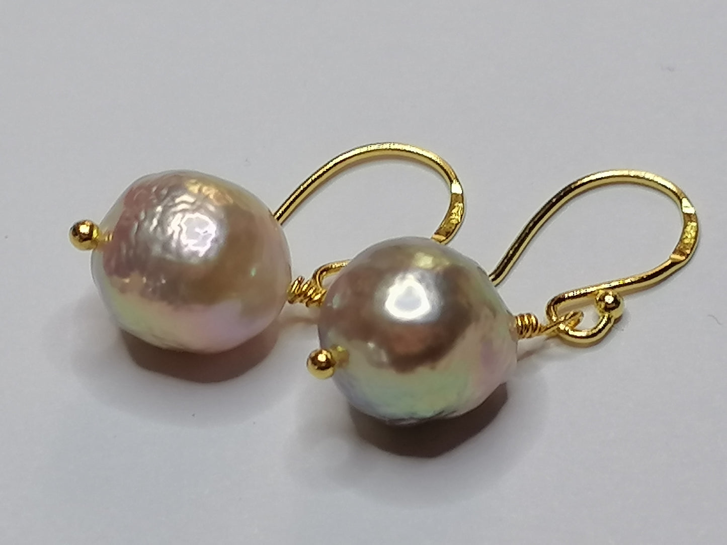 24ct Gold Vermeil 925 Sterling silver Cultured Freshwater Kasumi Pearl Earrings 893