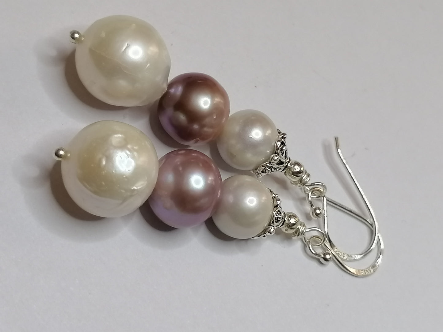 925 Sterling Silver Cultured Pearl Earrings Graduated 905