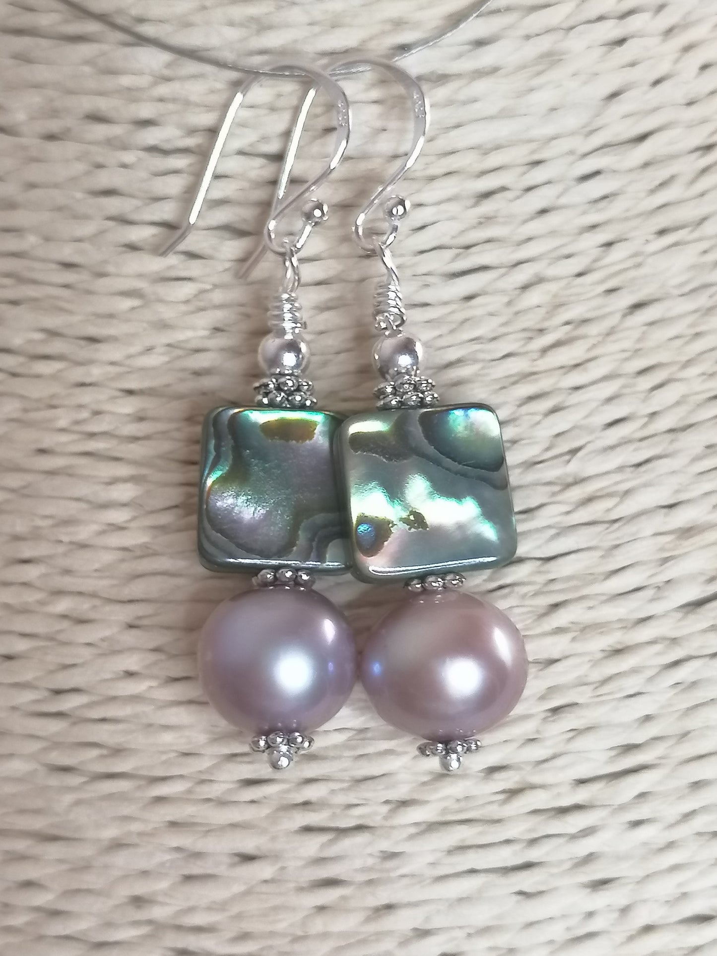 925 Sterling Silver Cultured Edison Pearl & Abalone Paua Shell Earrings 930