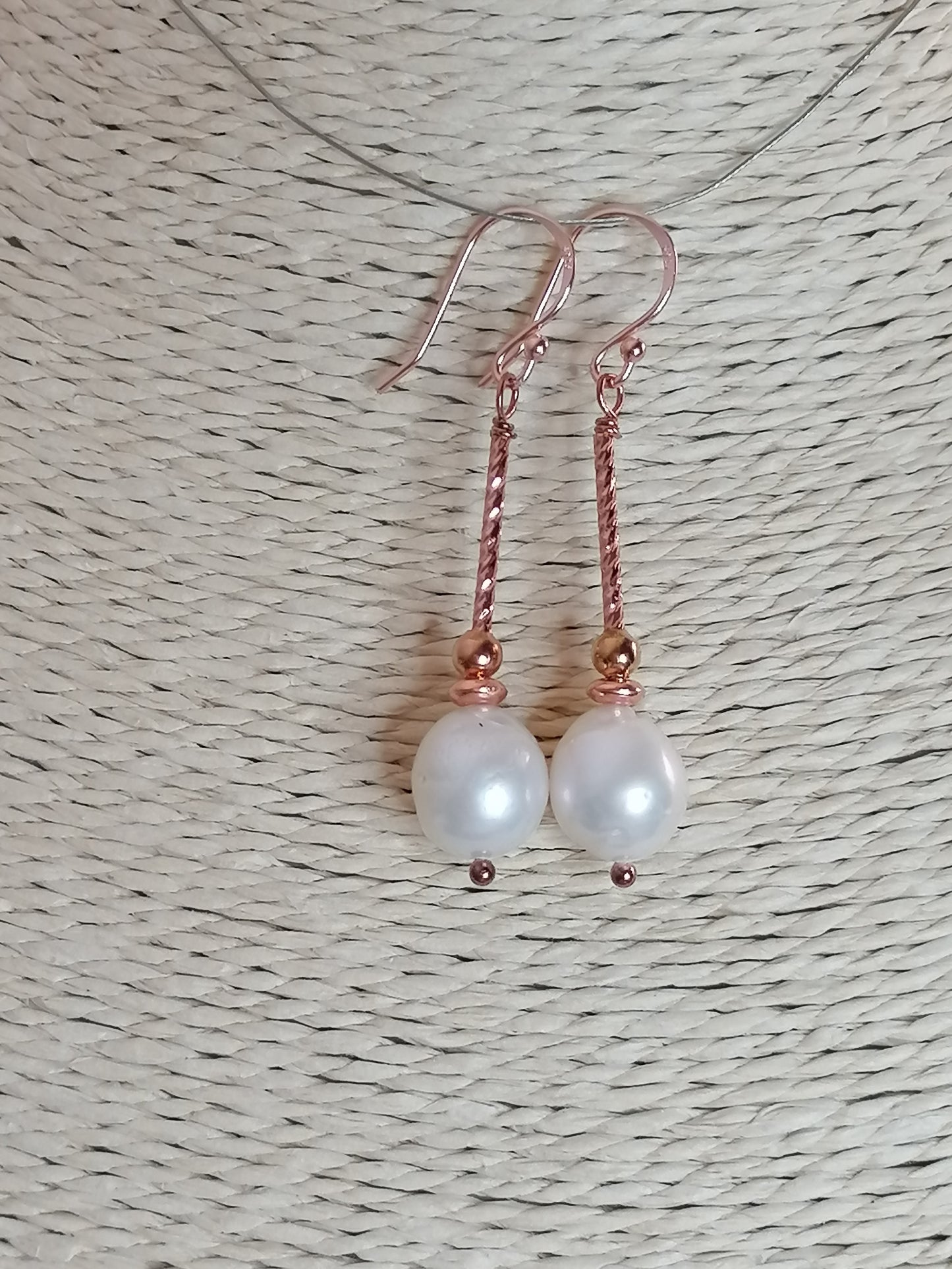 24ct Rose Gold Vermeil 925 Sterling silver Cultured Freshwater Pearl Drop Earrings 581