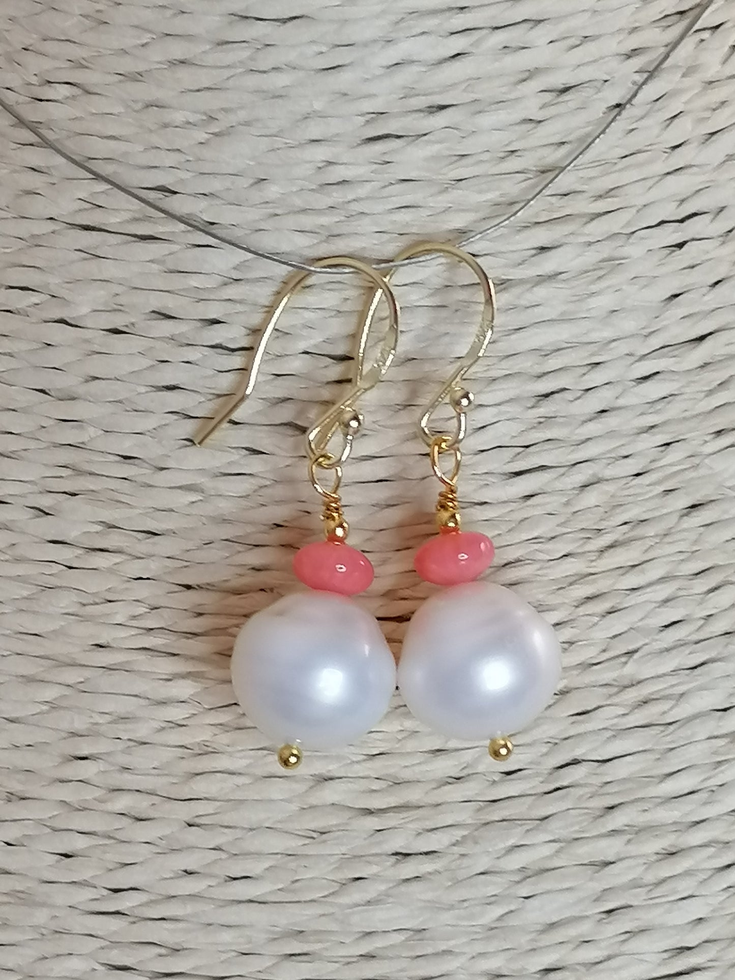 24ct Gold Vermeil 925 Sterling silver Cultured Freshwater Baroque Pearl Earrings with Pink Coral 950