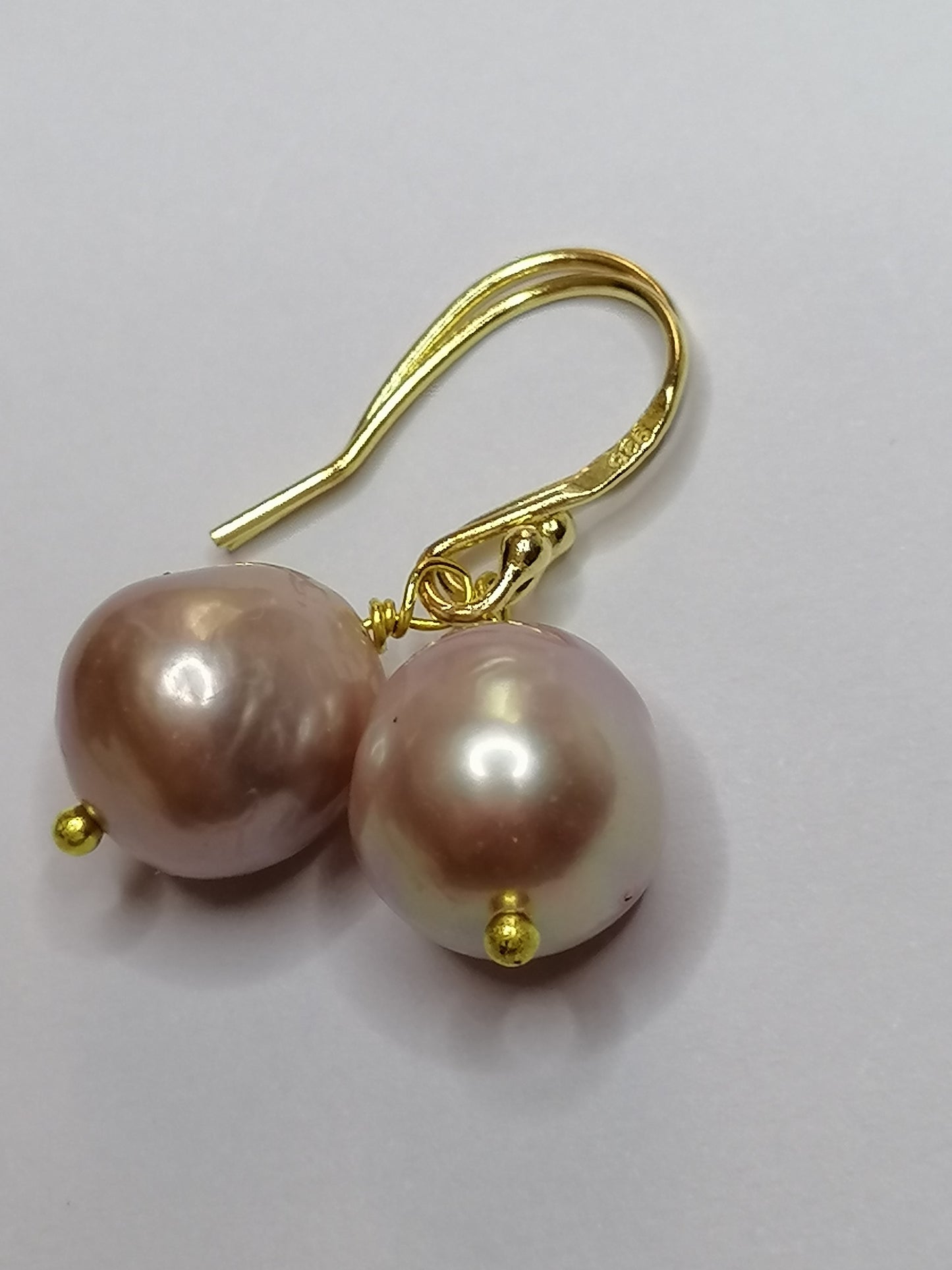 24ct Gold Vermeil 925 Sterling silver Cultured Freshwater Kasumi Pearl Earrings 487