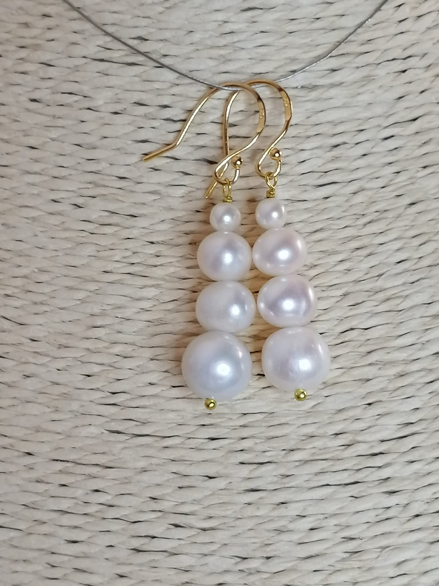 24ct Gold Vermeil 925 Sterling silver Cultured Freshwater Pearl Earrings Graduated 498