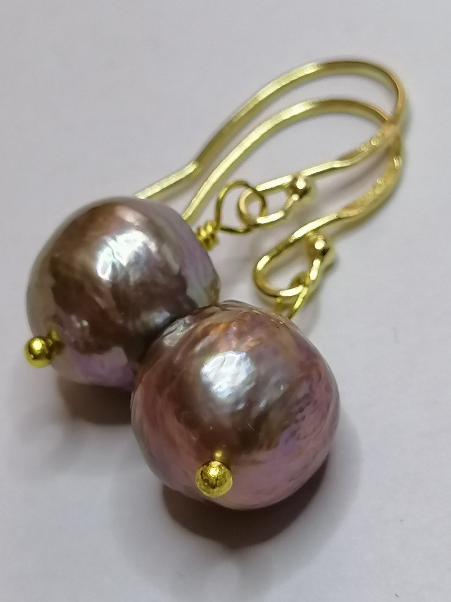 24ct Gold Vermeil 925 Sterling silver Cultured Freshwater Kasumi Pearl Earrings 458