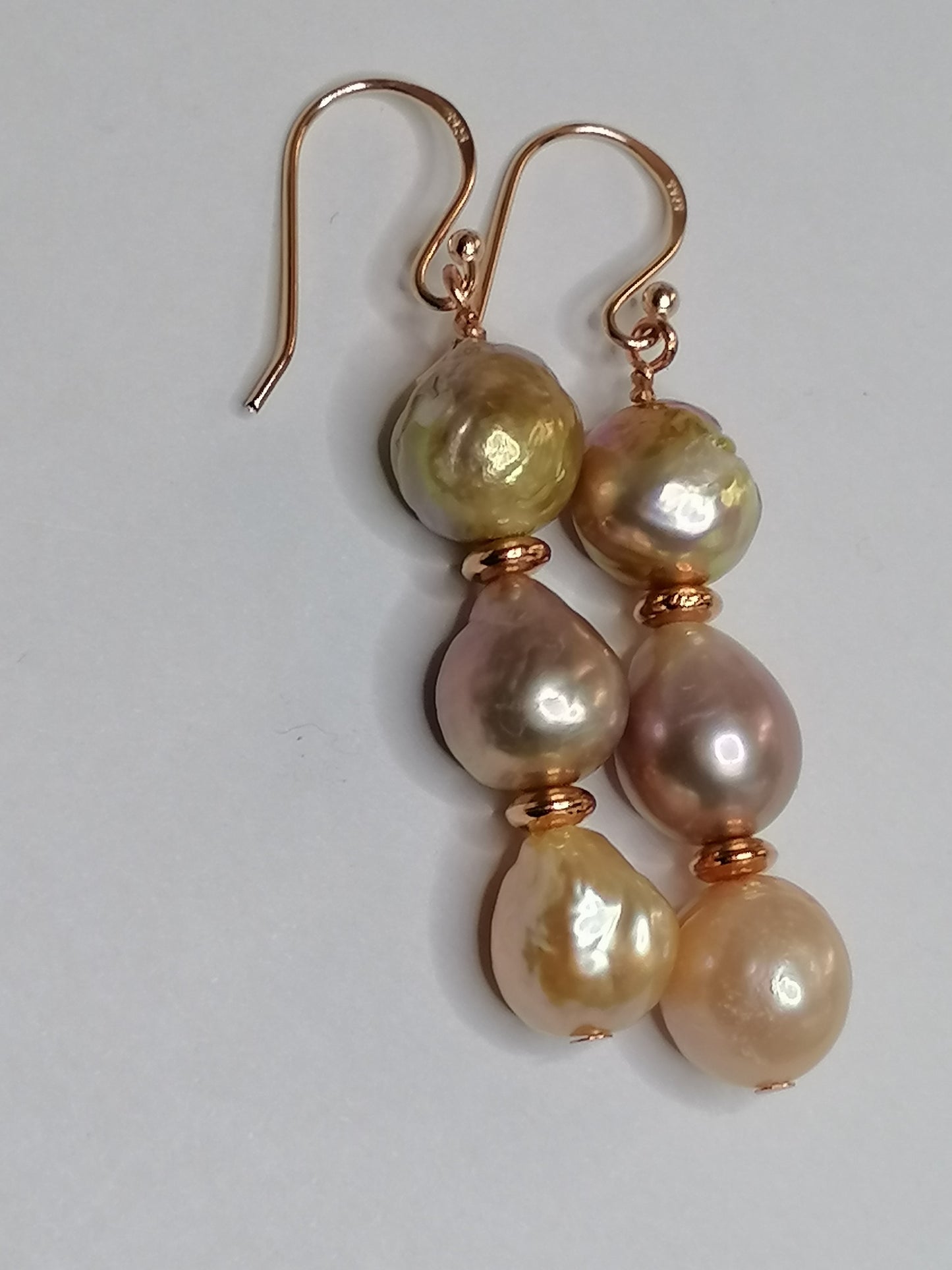 24ct Rose Gold Vermeil 925 Sterling silver Cultured Freshwater Kasumi Pearl Stack Earrings 998