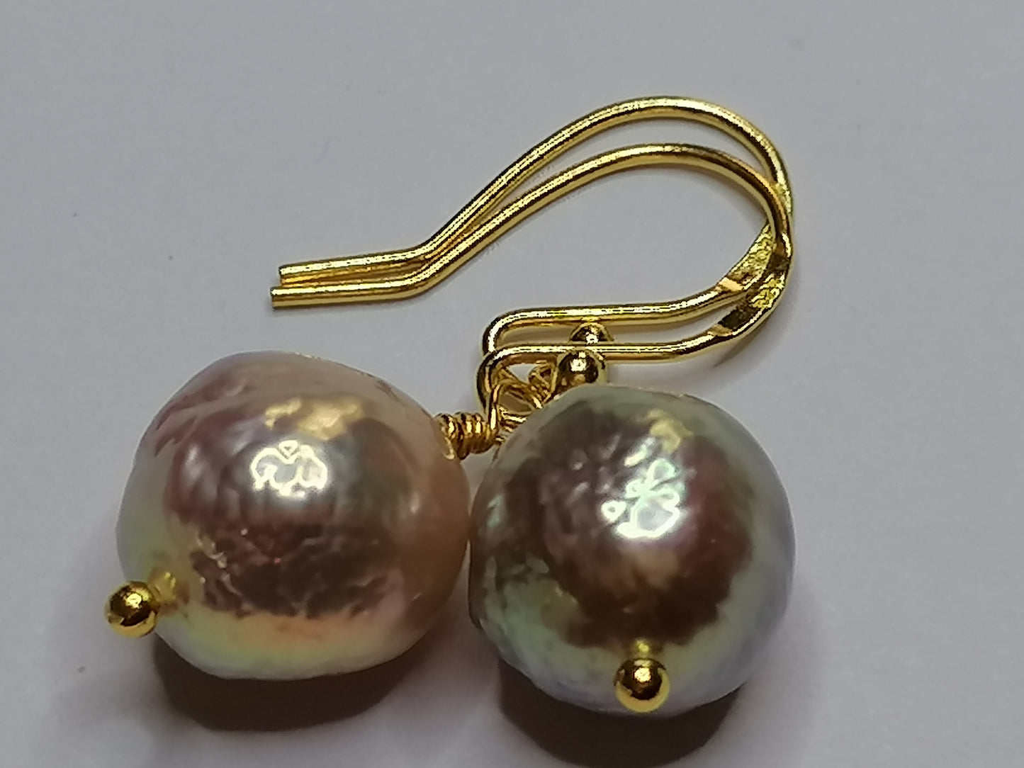 24ct Gold Vermeil 925 Sterling silver Cultured Freshwater Kasumi Pearl Earrings 893