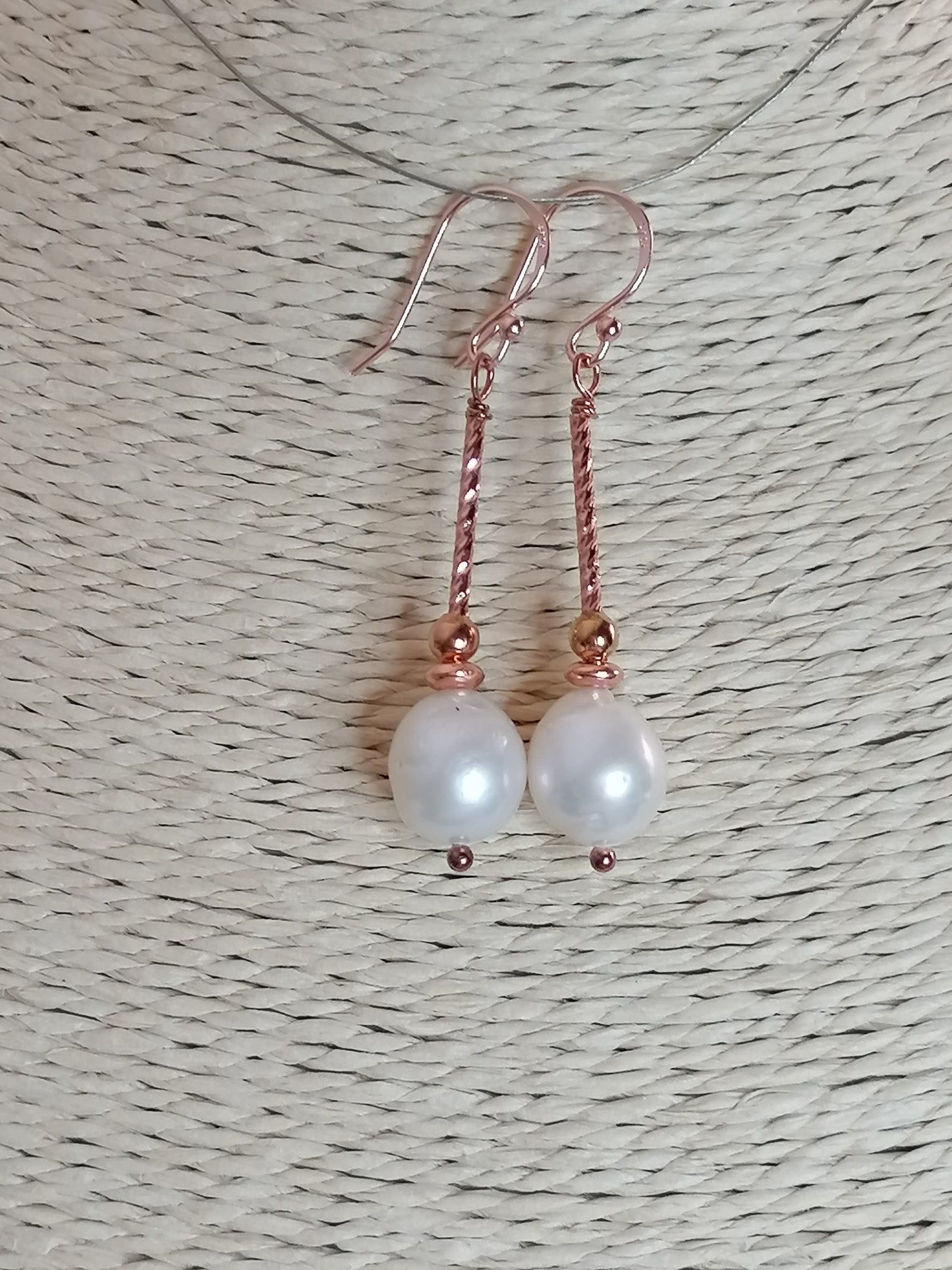 24ct Rose Gold Vermeil 925 Sterling silver Cultured Freshwater Pearl Drop Earrings 581