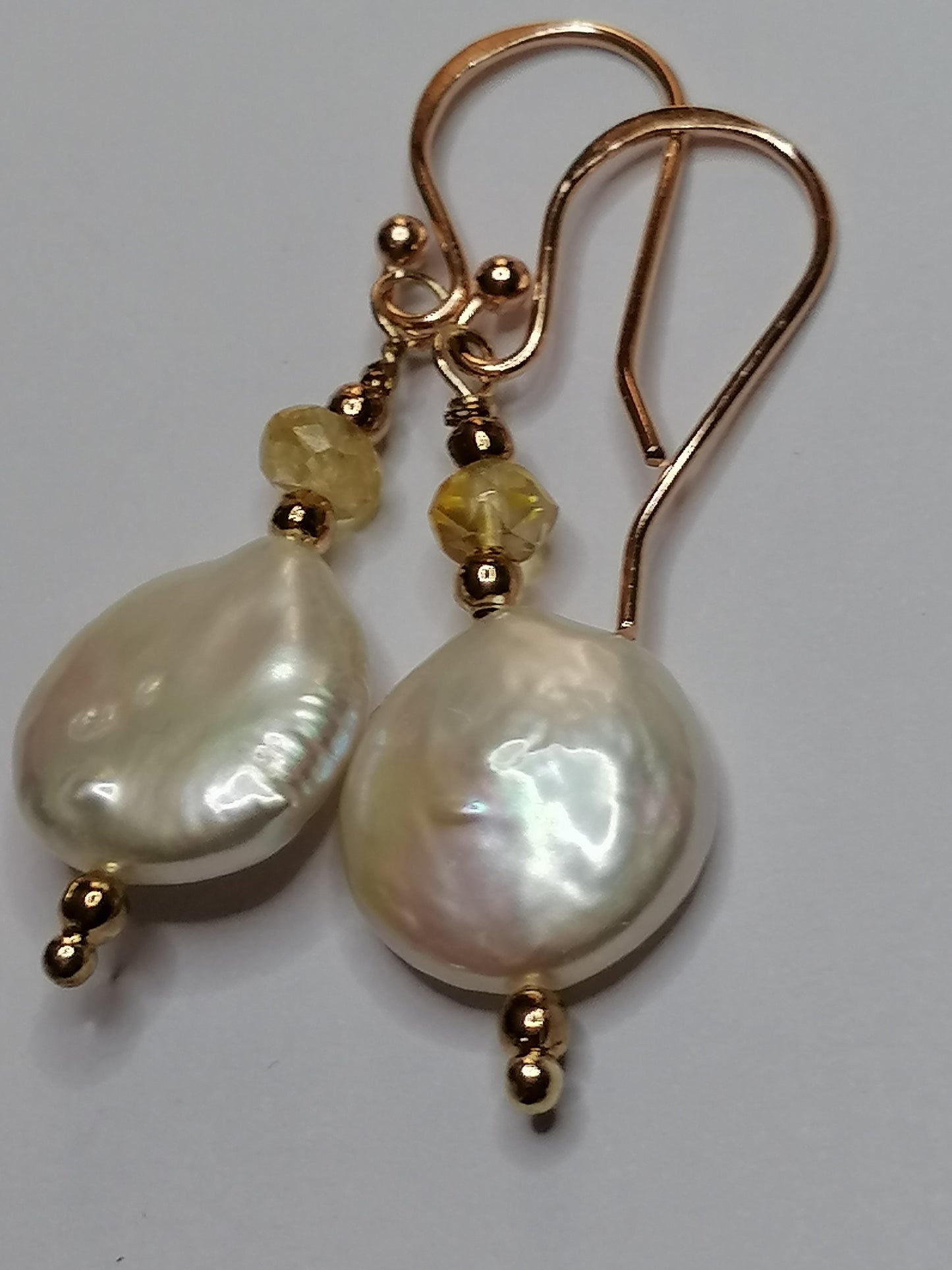 24ct Rose Gold Vermeil 925 Sterling silver Cultured Freshwater Coin Pearl Earrings with Citrine Gemstone 955