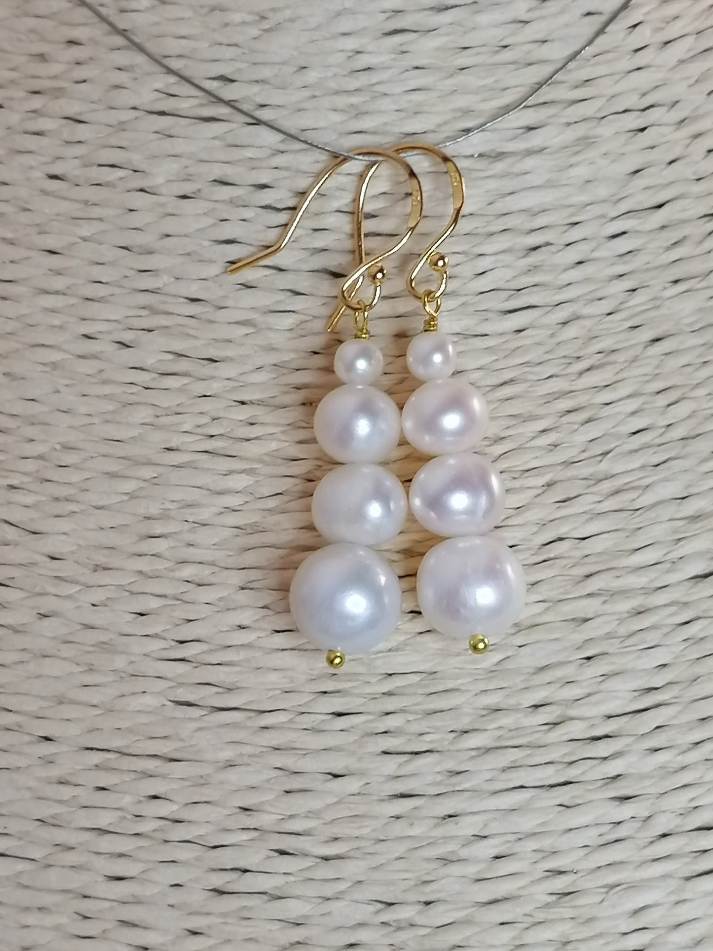 24ct Gold Vermeil 925 Sterling silver Cultured Freshwater Pearl Earrings Graduated 498