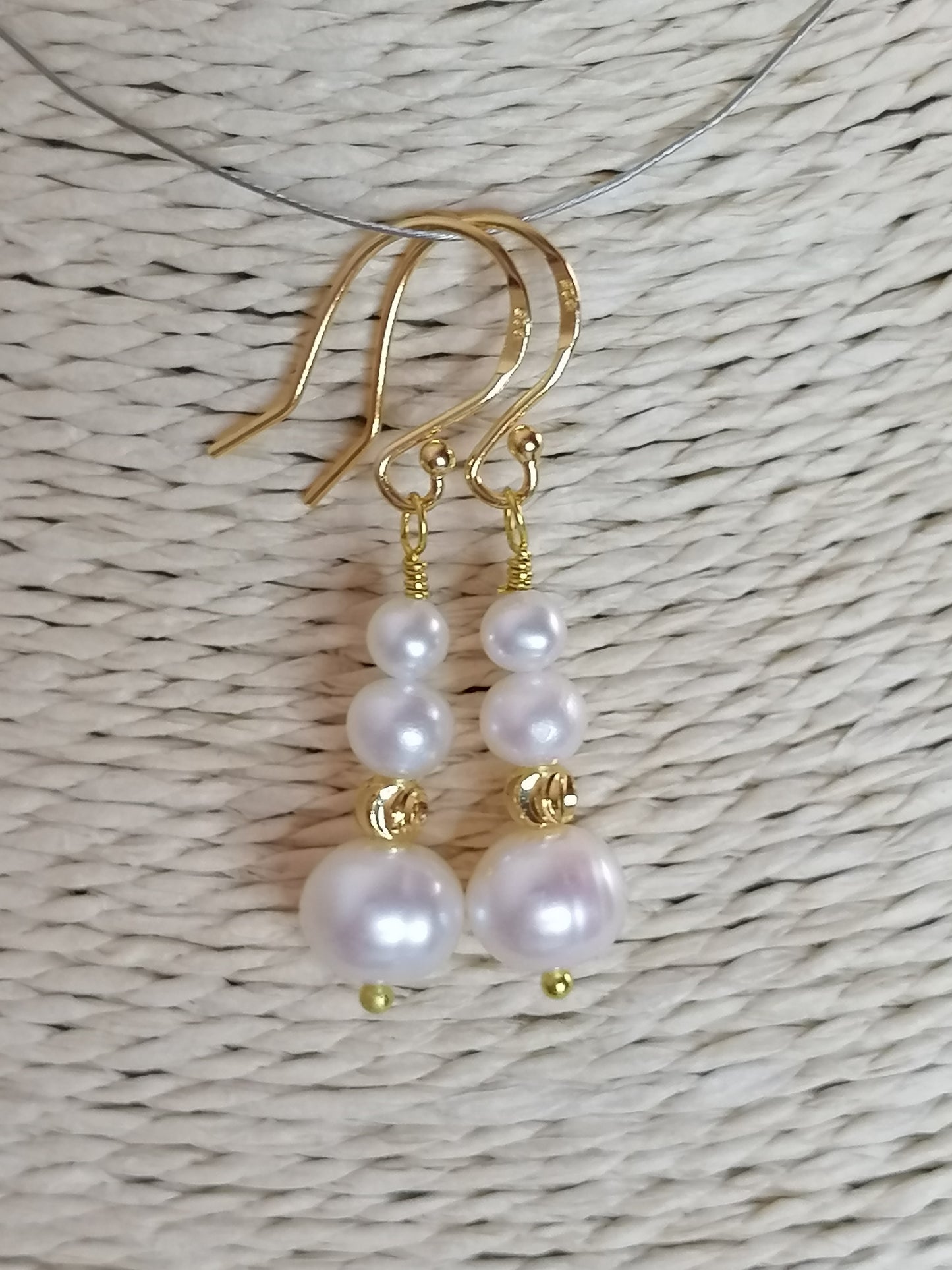 24ct Gold Vermeil 925 Sterling silver Cultured Freshwater Pearl Earrings Graduated 527