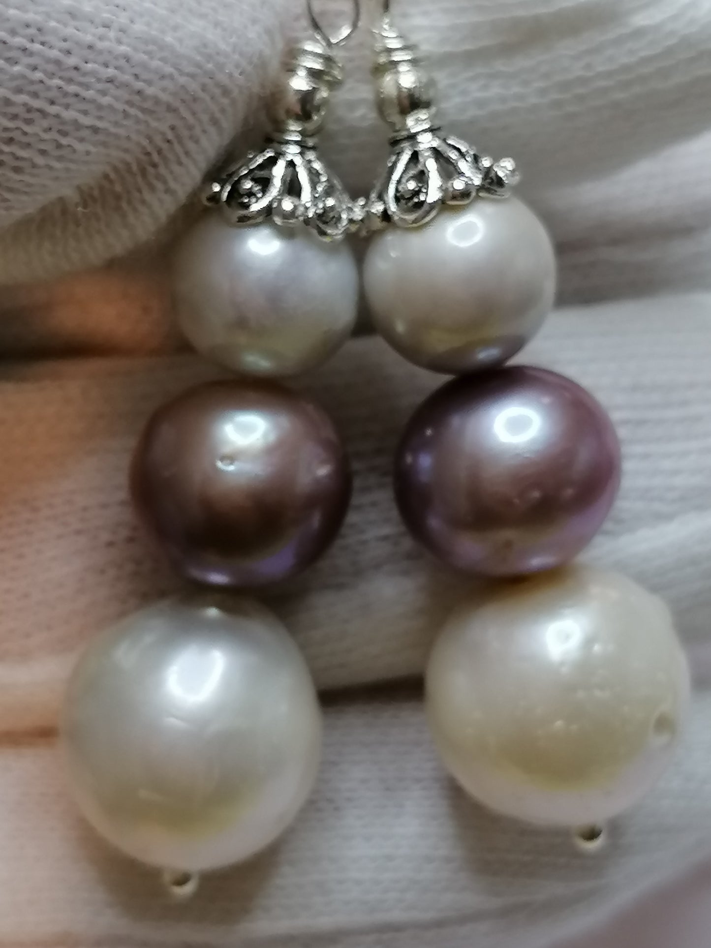 925 Sterling Silver Cultured Pearl Earrings Graduated 905