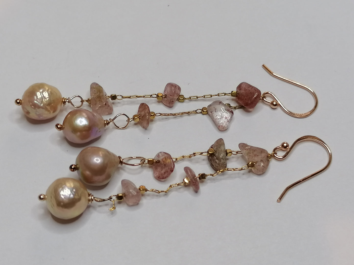 24ct Rose Gold Vermeil 925 Sterling silver Cultured Freshwater Kasumi Pearl Drop Earrings 769