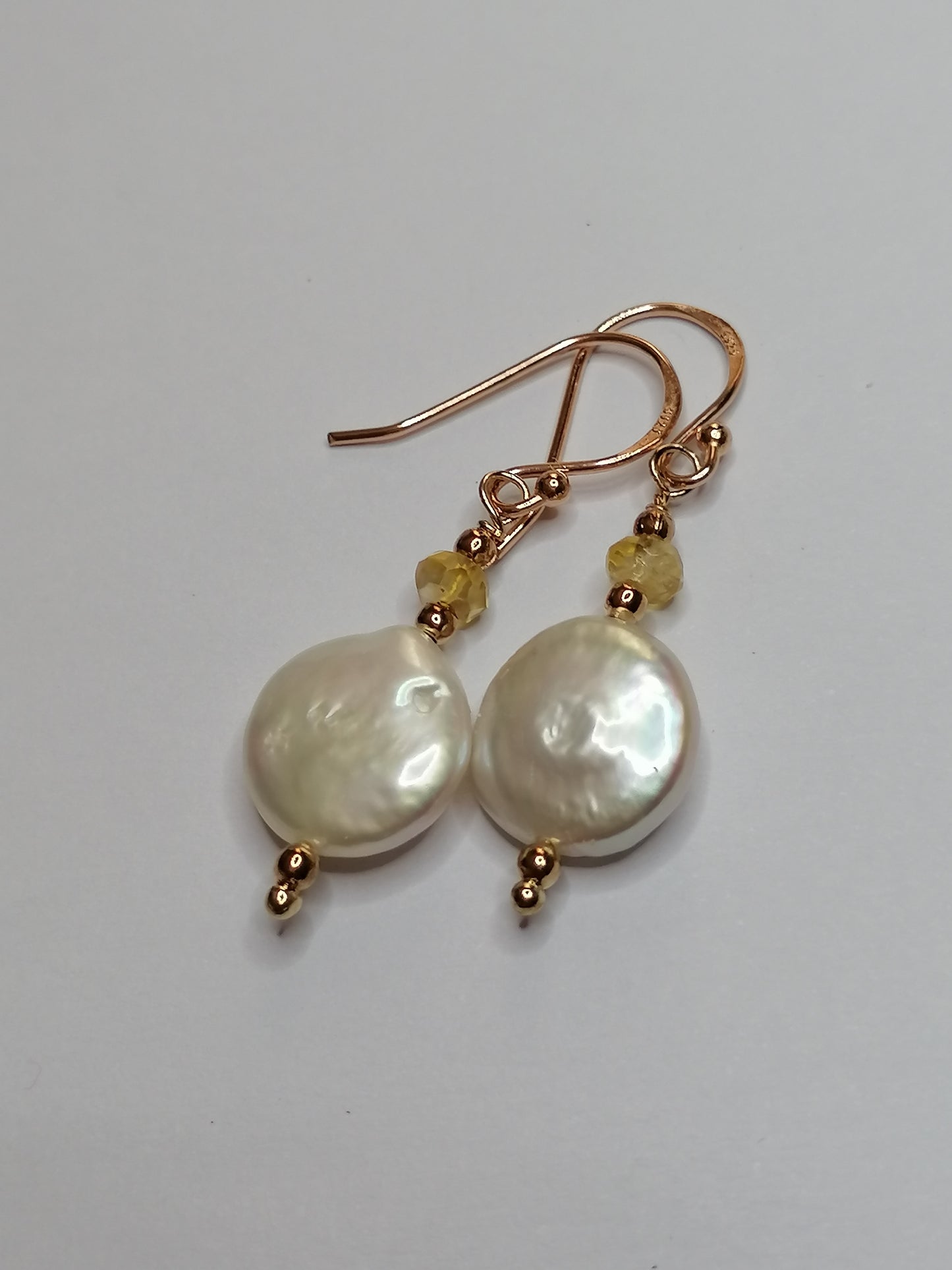 24ct Rose Gold Vermeil 925 Sterling silver Cultured Freshwater Coin Pearl Earrings with Citrine Gemstone 955