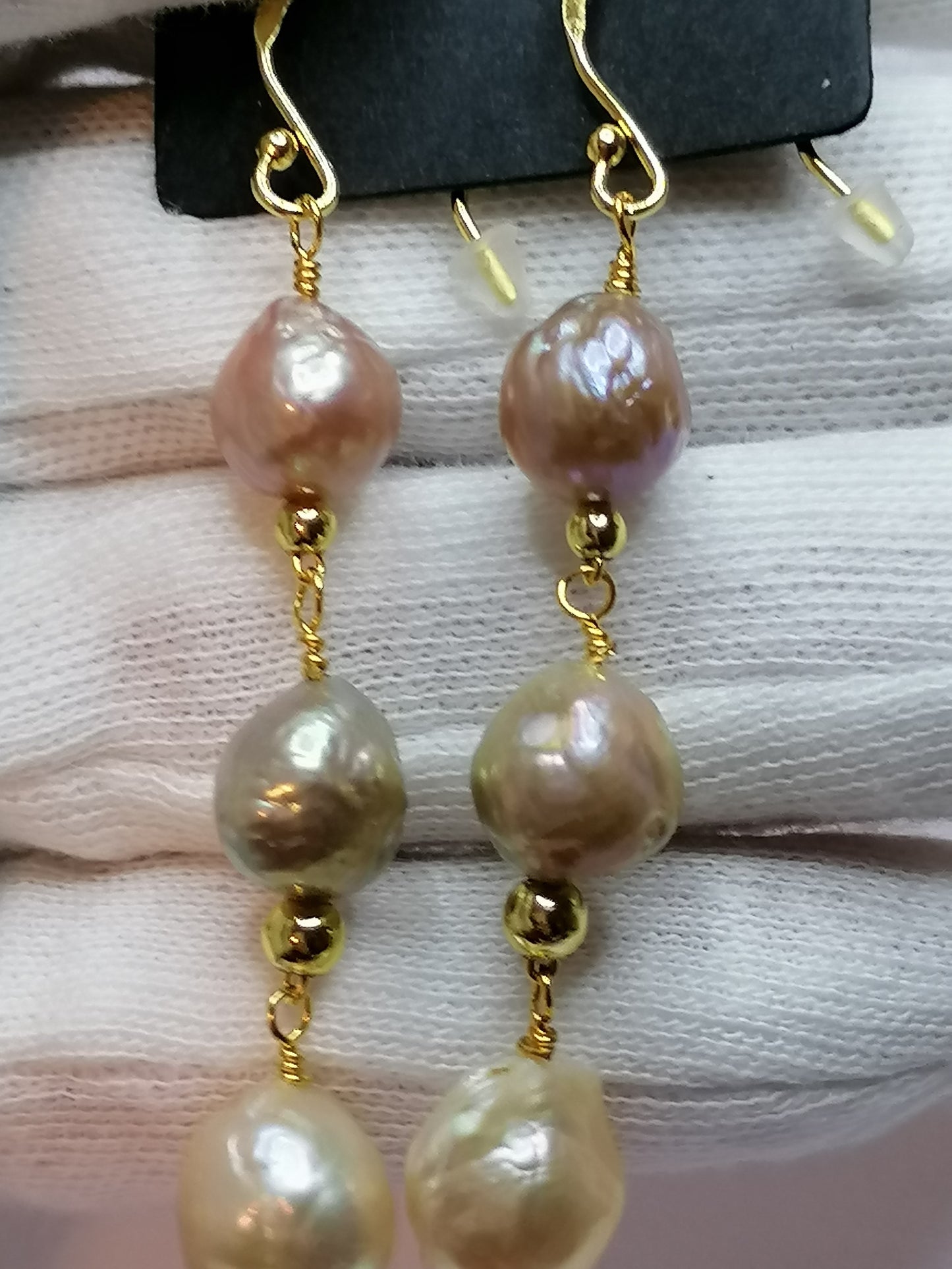 24ct Gold Vermeil 925 Sterling silver Cultured Freshwater Kasumi Pearl Earrings Drop Trio 864