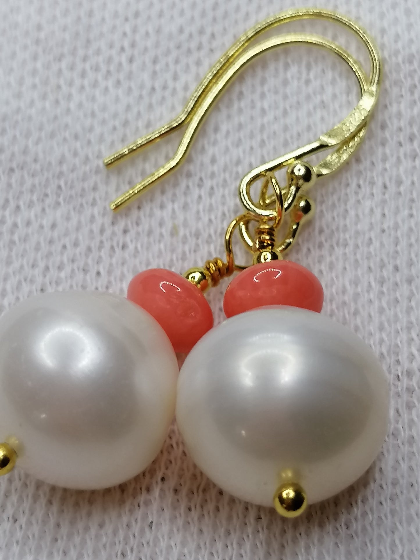 24ct Gold Vermeil 925 Sterling silver Cultured Freshwater Baroque Pearl Earrings with Pink Coral 950