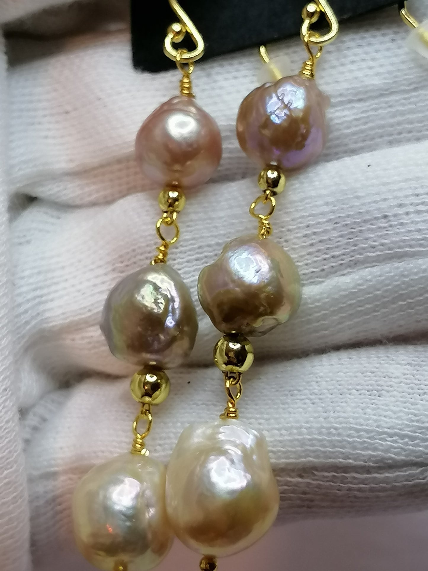 24ct Gold Vermeil 925 Sterling silver Cultured Freshwater Kasumi Pearl Earrings Drop Trio 864