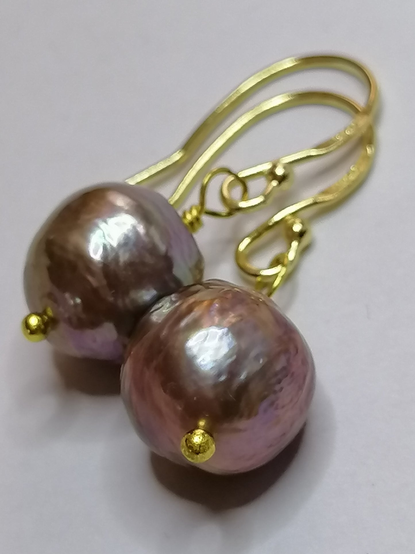 24ct Gold Vermeil 925 Sterling silver Cultured Freshwater Kasumi Pearl Earrings 458