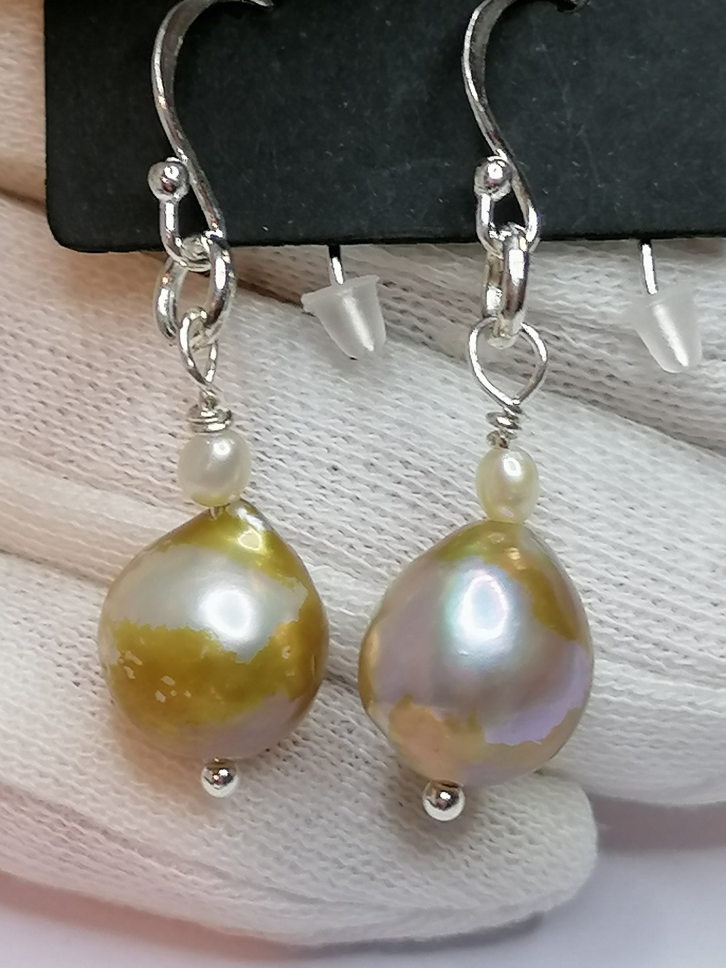 925 Sterling Silver Cultured Kasumi Pearl Drop Earrings Handmade 938