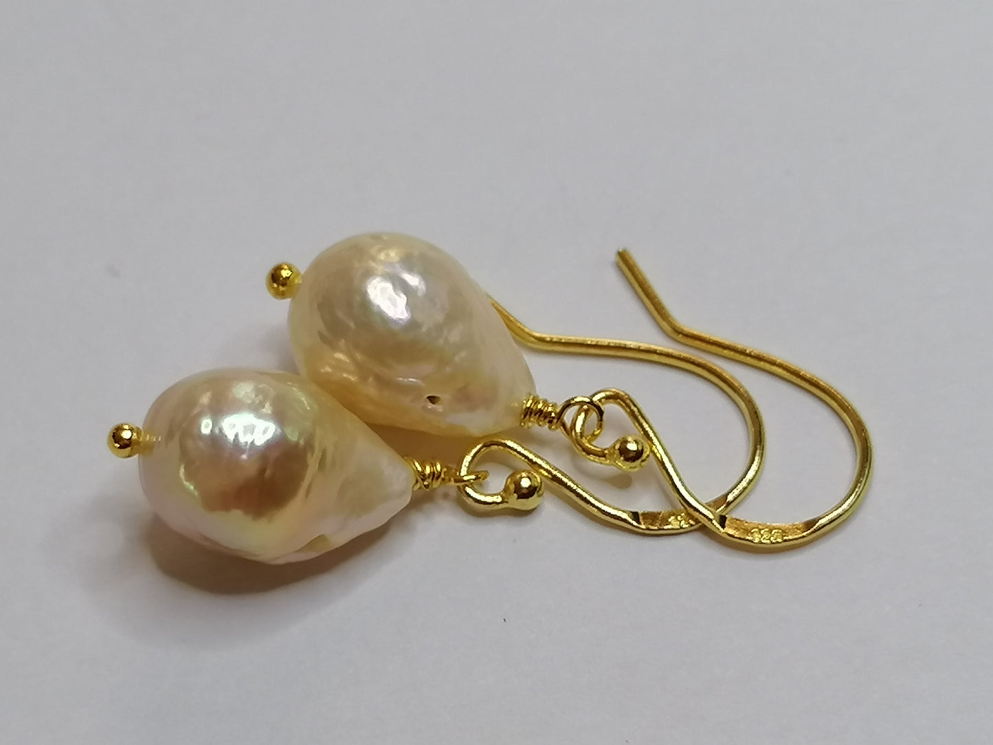 24ct Gold Vermeil 925 Sterling silver Cultured Freshwater Kasumi Pearl Earrings 902