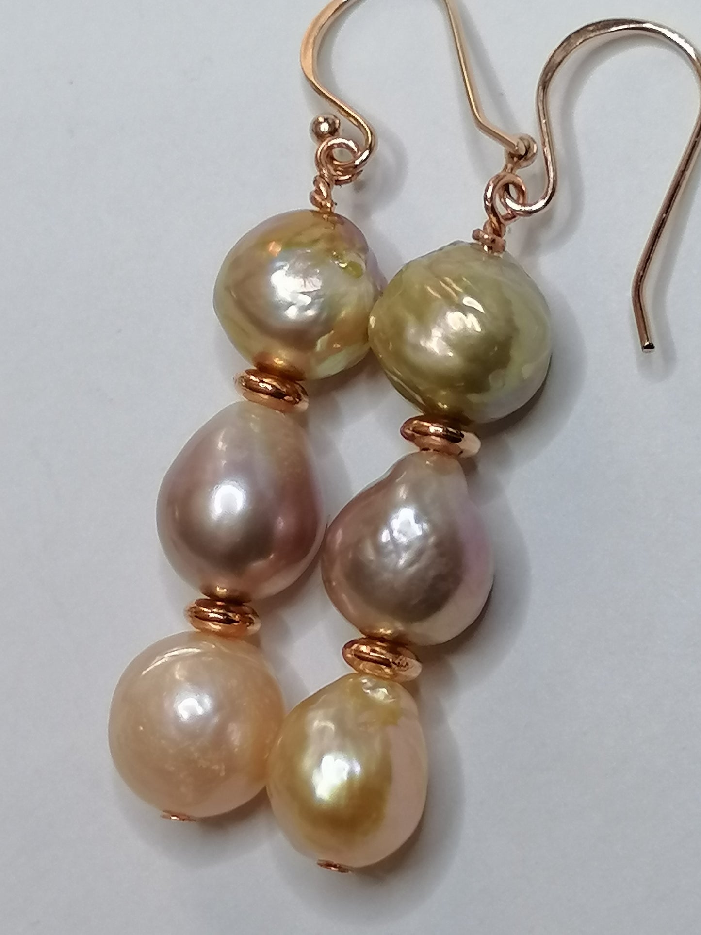 24ct Rose Gold Vermeil 925 Sterling silver Cultured Freshwater Kasumi Pearl Stack Earrings 998