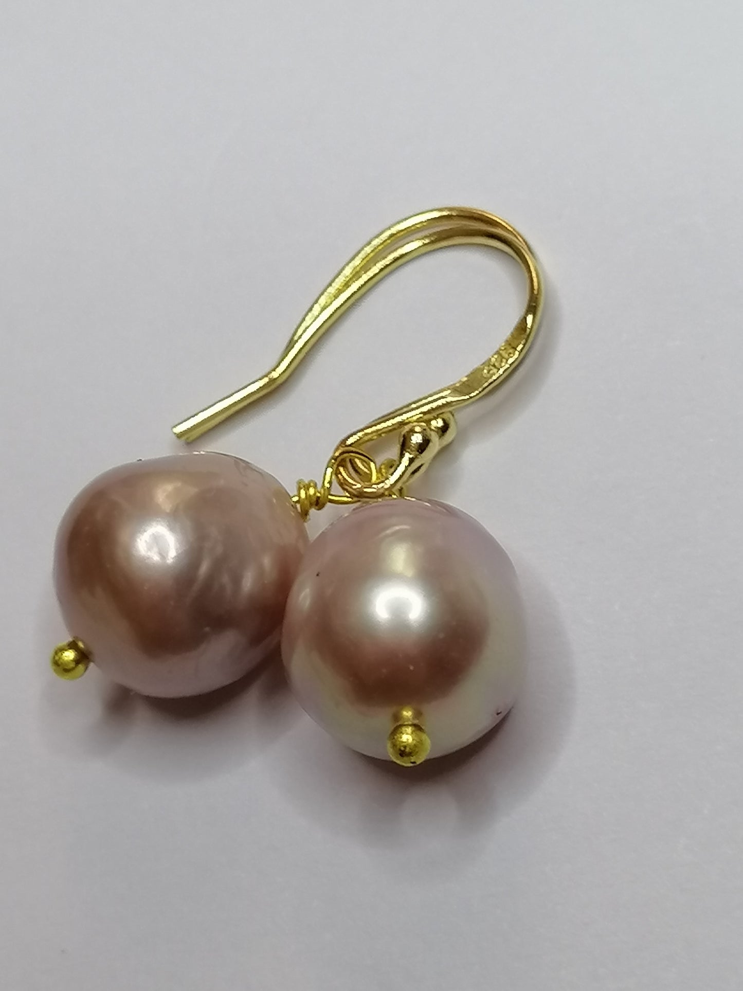 24ct Gold Vermeil 925 Sterling silver Cultured Freshwater Kasumi Pearl Earrings 487