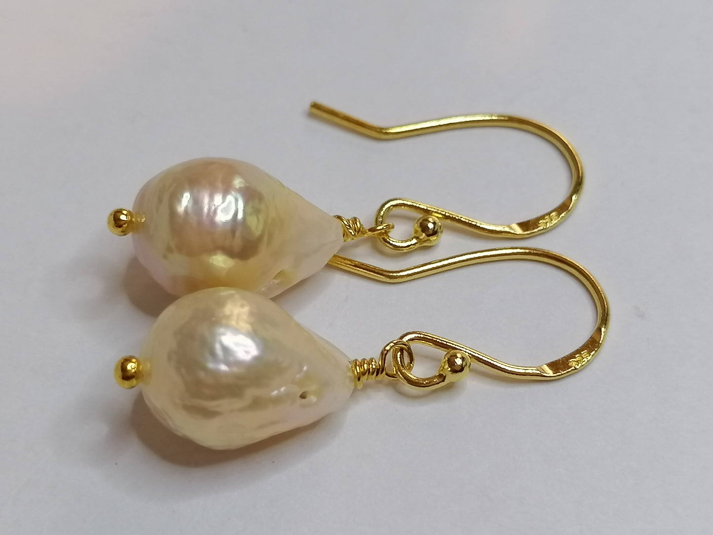 24ct Gold Vermeil 925 Sterling silver Cultured Freshwater Kasumi Pearl Earrings 902